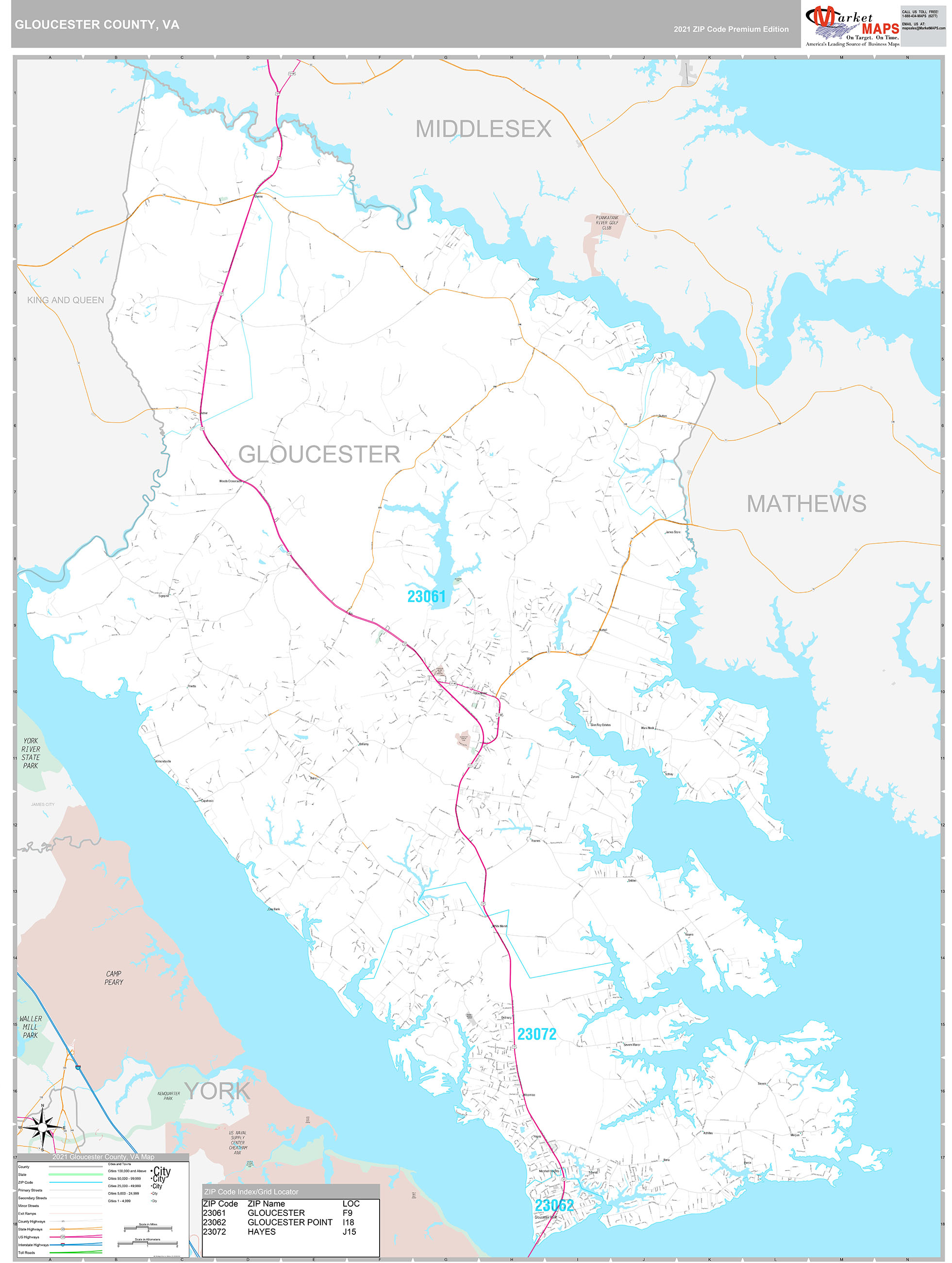 Gloucester County, VA Wall Map Premium Style by MarketMAPS