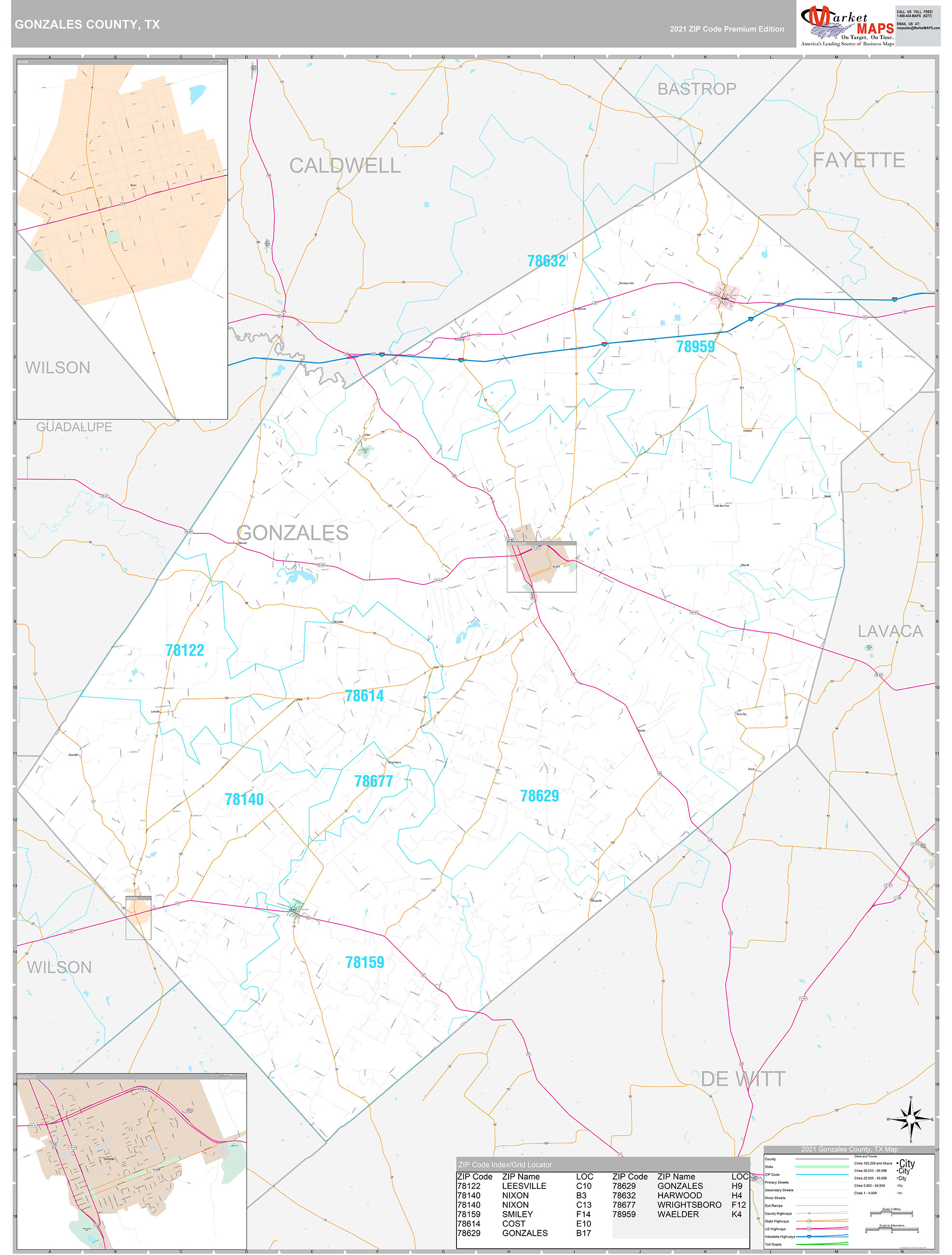 Gonzales County, TX Wall Map Premium Style by MarketMAPS