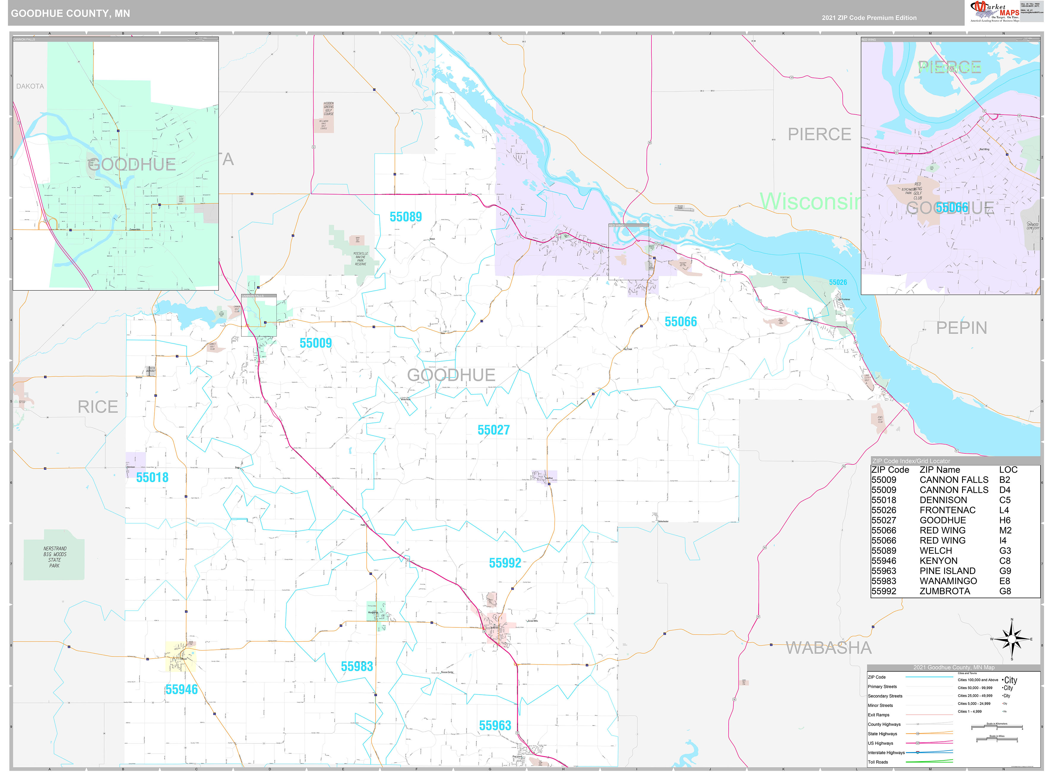 Goodhue County, MN Wall Map Premium Style by MarketMAPS