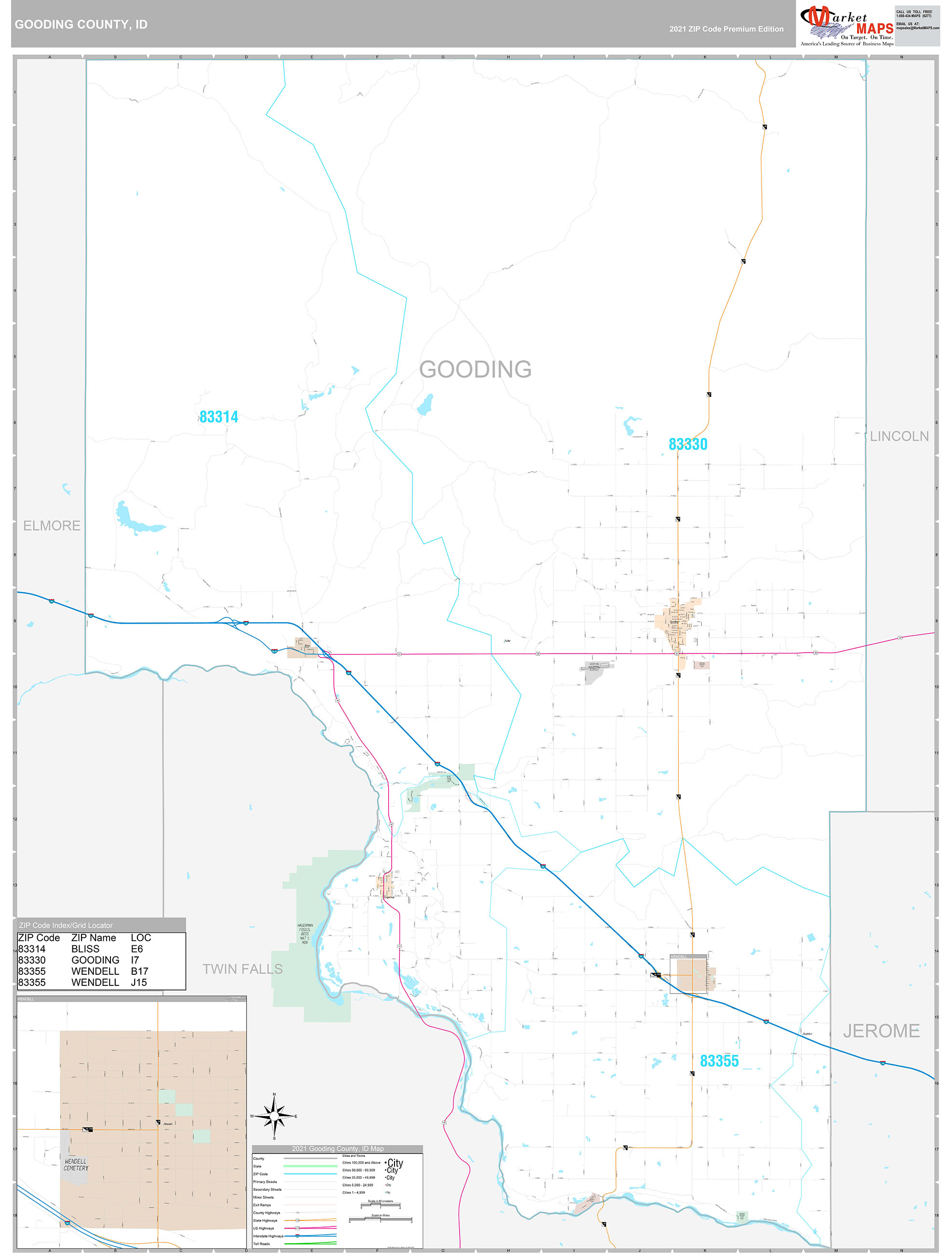 Gooding County, ID Wall Map Premium Style by MarketMAPS