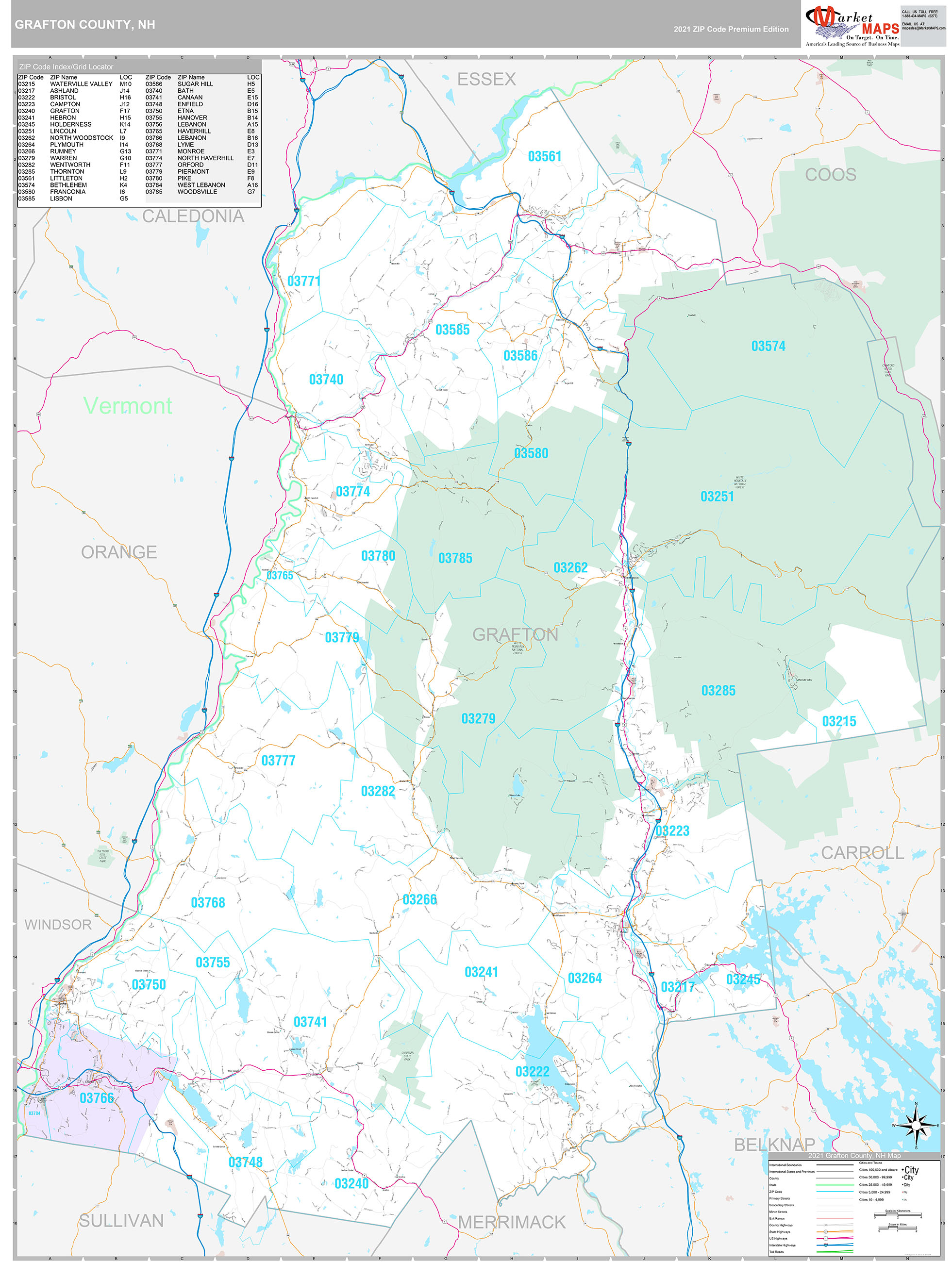 Grafton County, NH Wall Map Premium Style by MarketMAPS