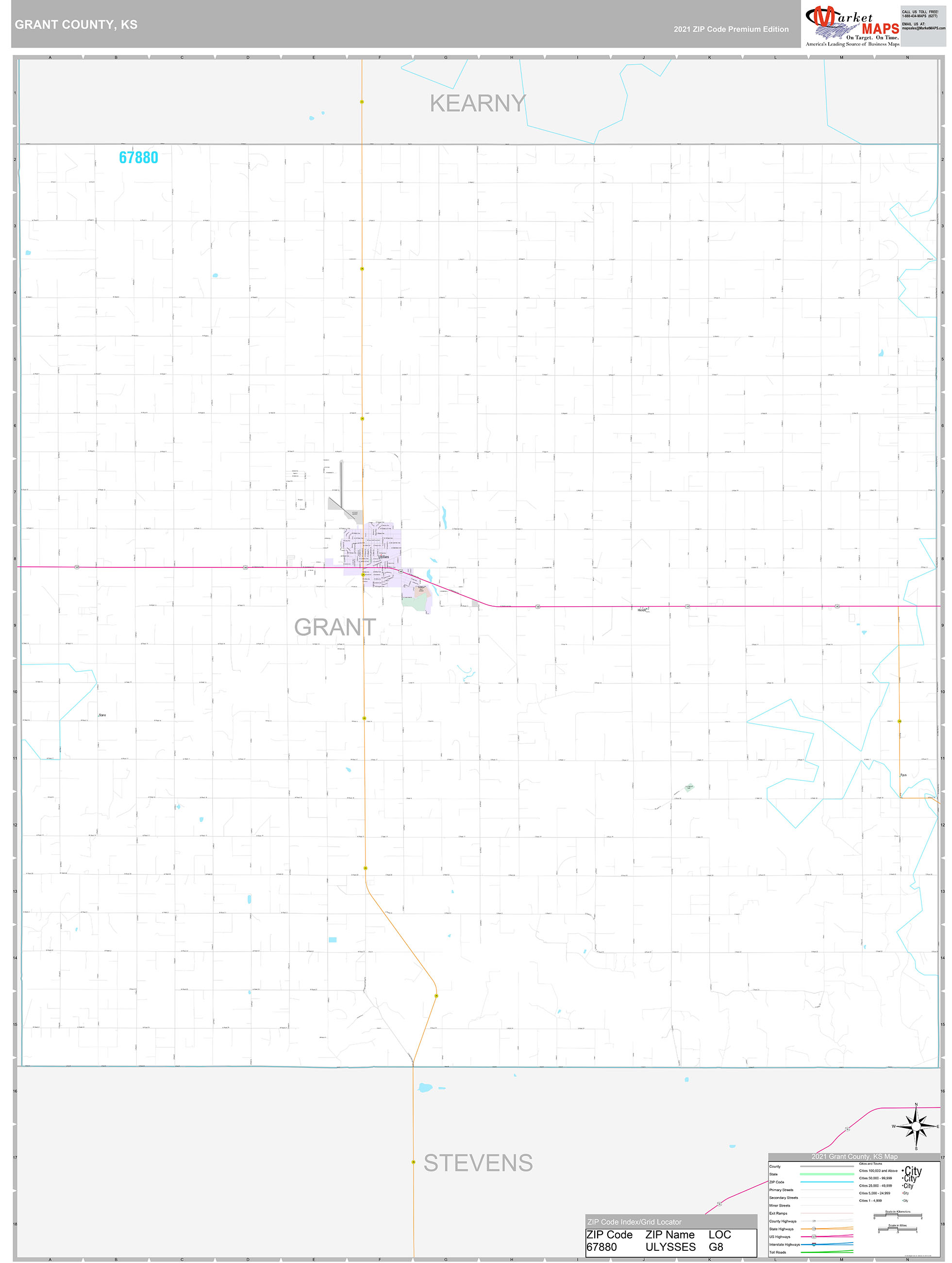 Grant County, KS Wall Map Premium Style by MarketMAPS