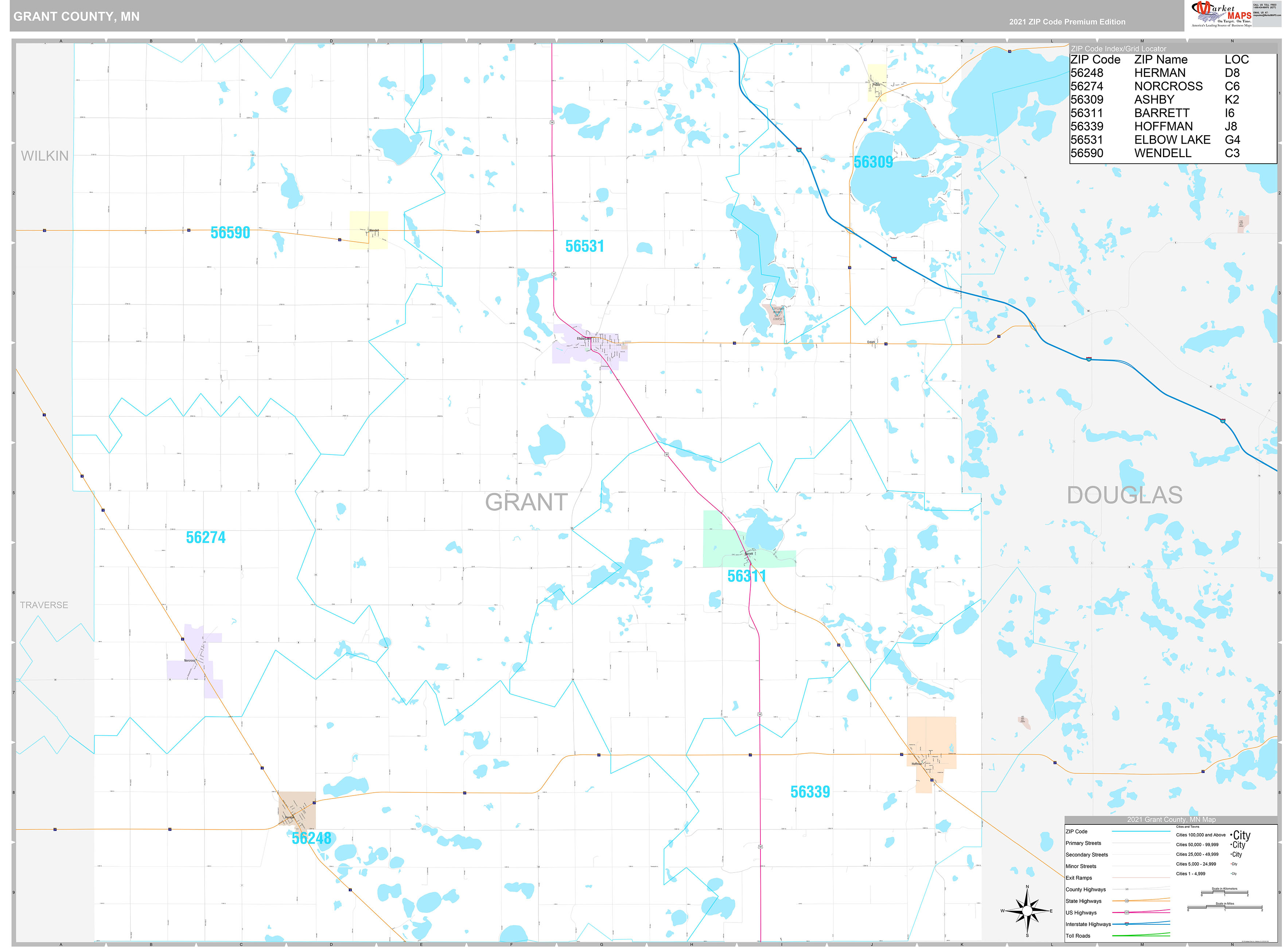 Grant County, MN Wall Map Premium Style by MarketMAPS MapSales