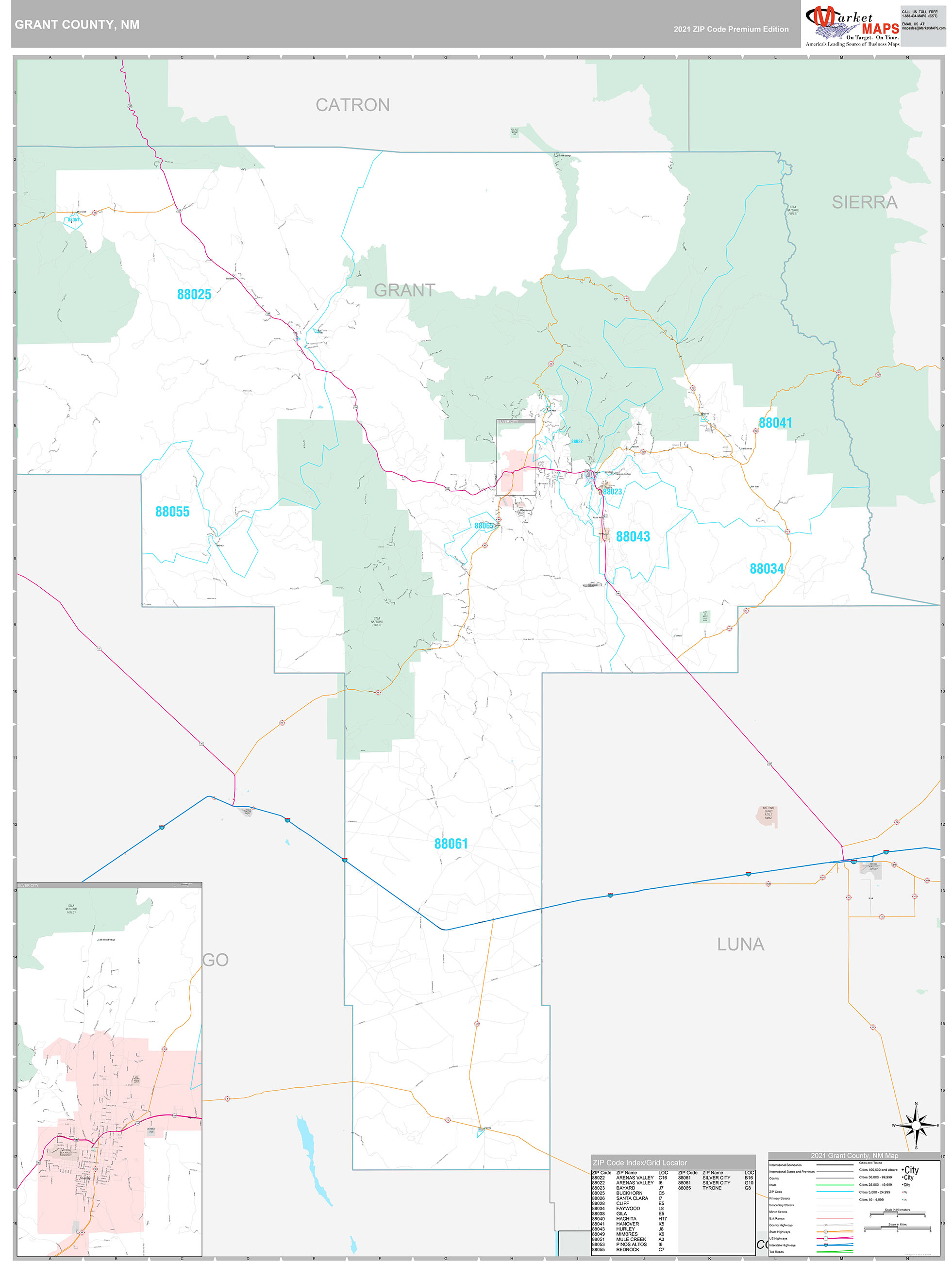Grant County, NM Wall Map Premium Style by MarketMAPS