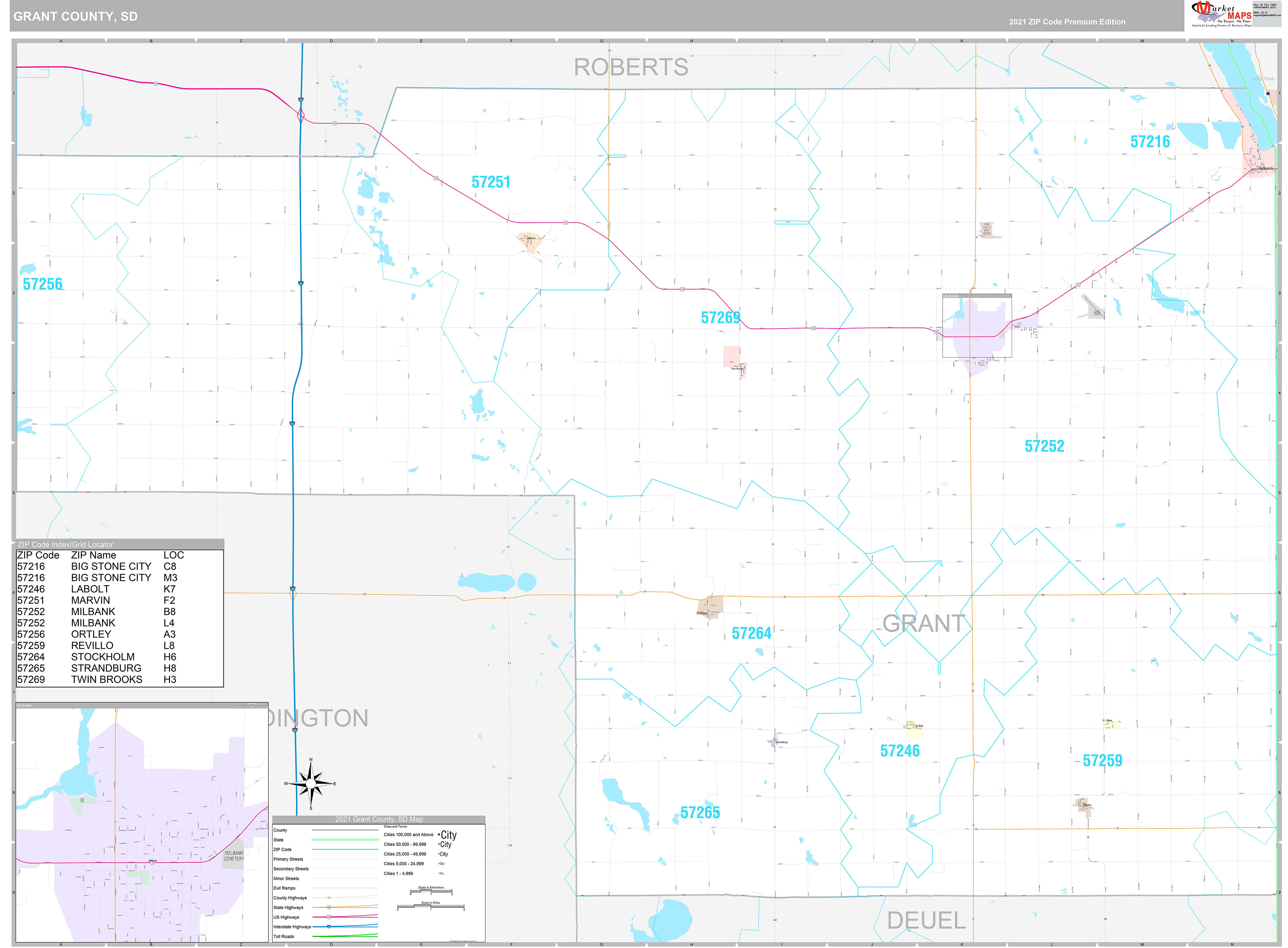 Grant County, SD Wall Map Premium Style by MarketMAPS
