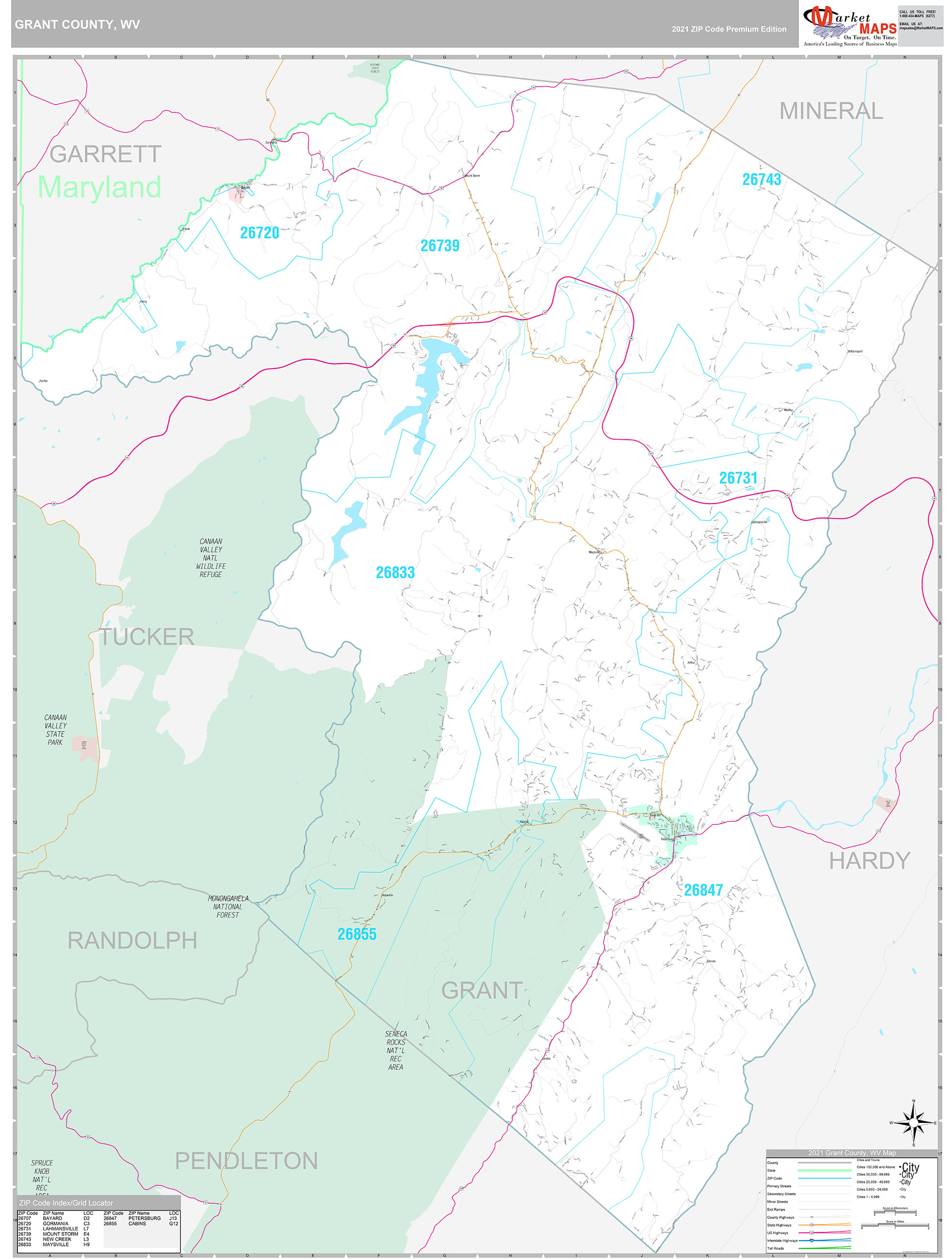 Grant County, WV Wall Map Premium Style by MarketMAPS