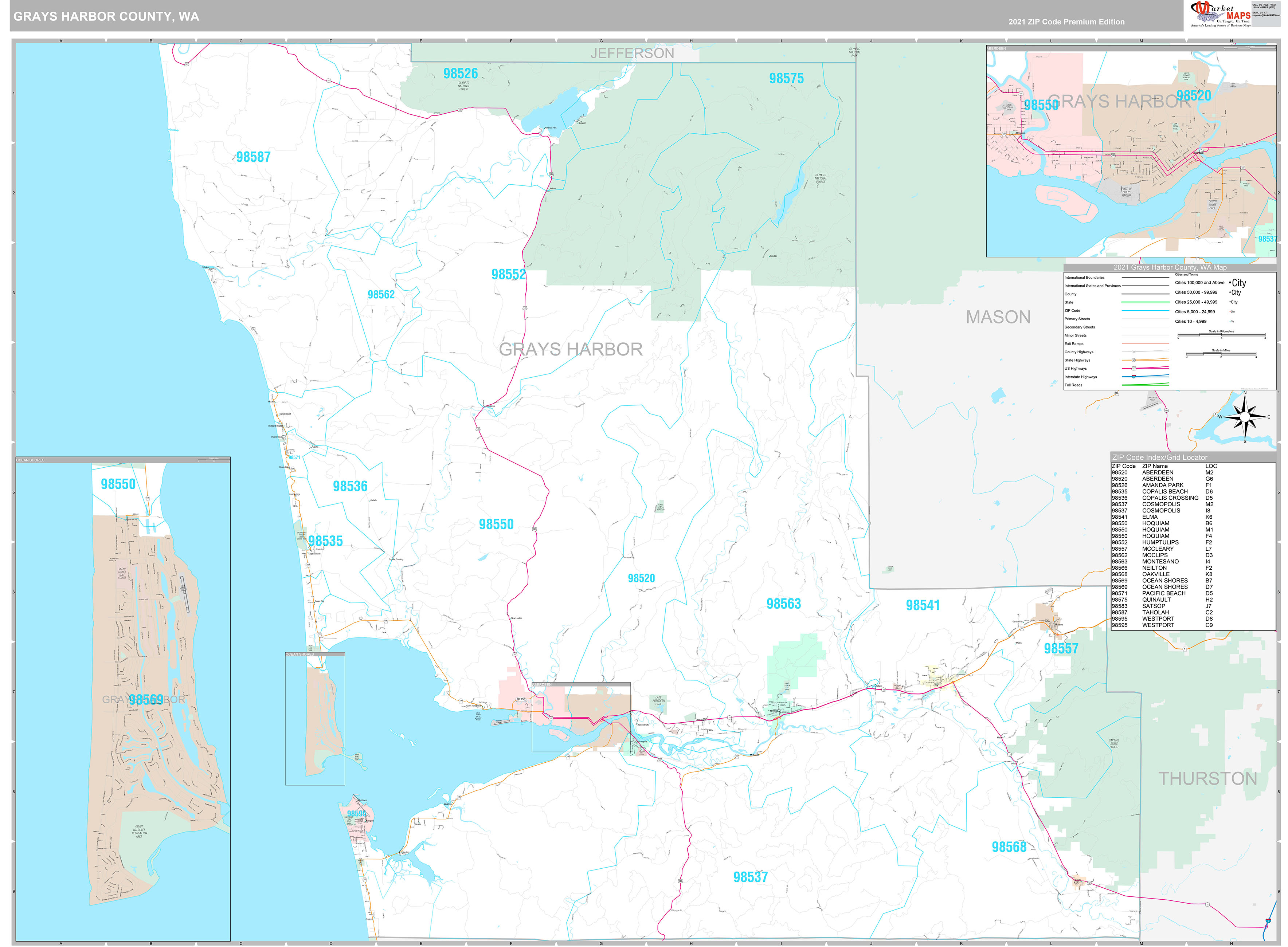 Grays Harbor County, WA Wall Map Premium Style by MarketMAPS