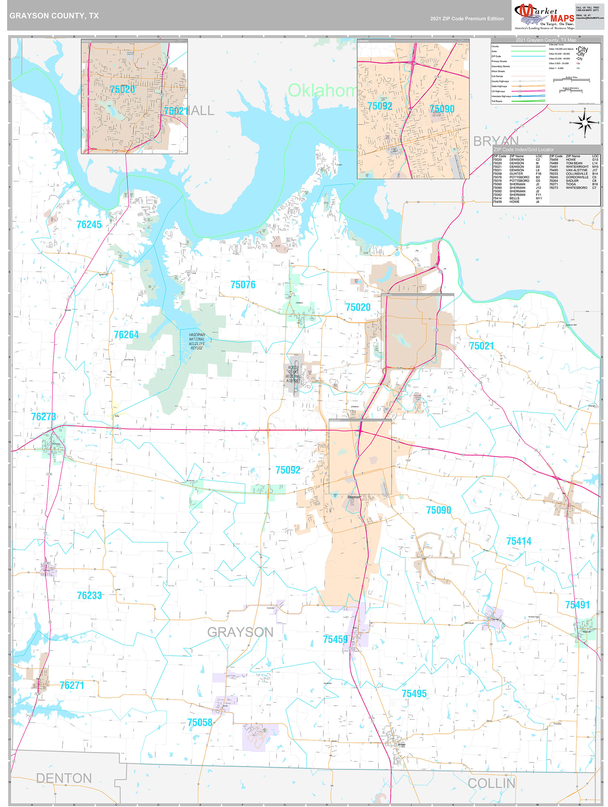 Grayson County, TX Wall Map Premium Style by MarketMAPS MapSales