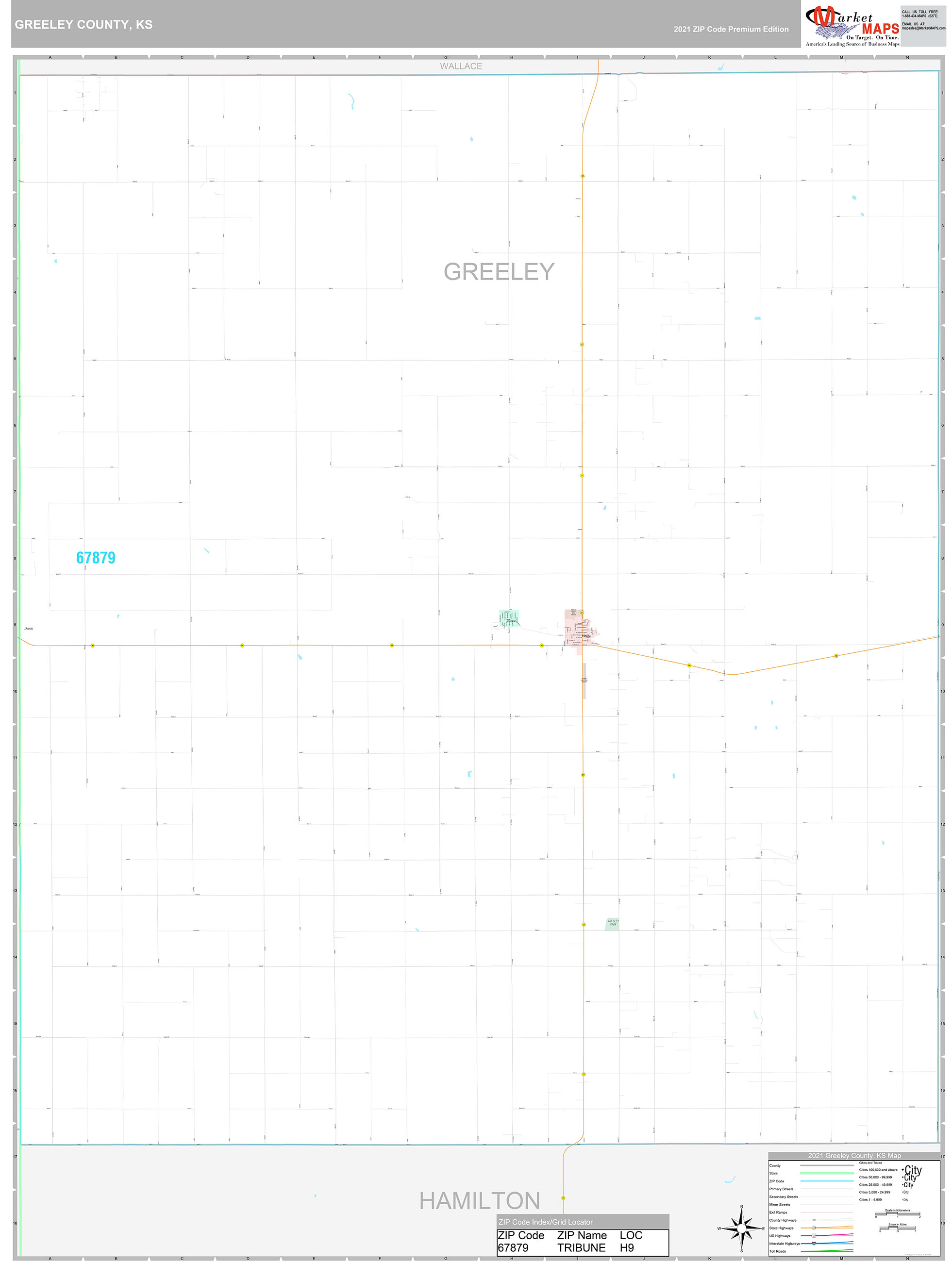 Greeley County, KS Wall Map Premium Style by MarketMAPS