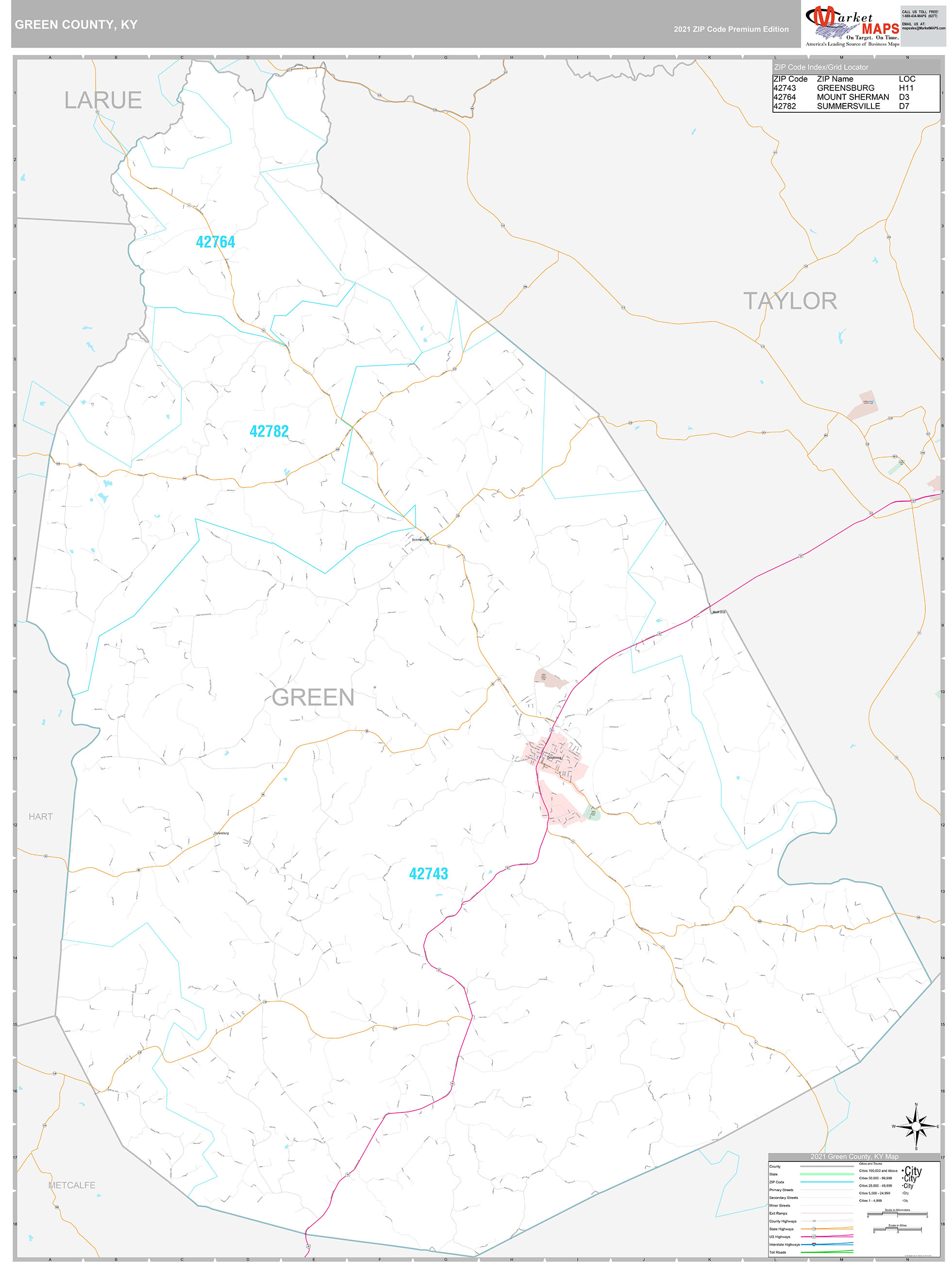Green County, KY Wall Map Premium Style by MarketMAPS MapSales