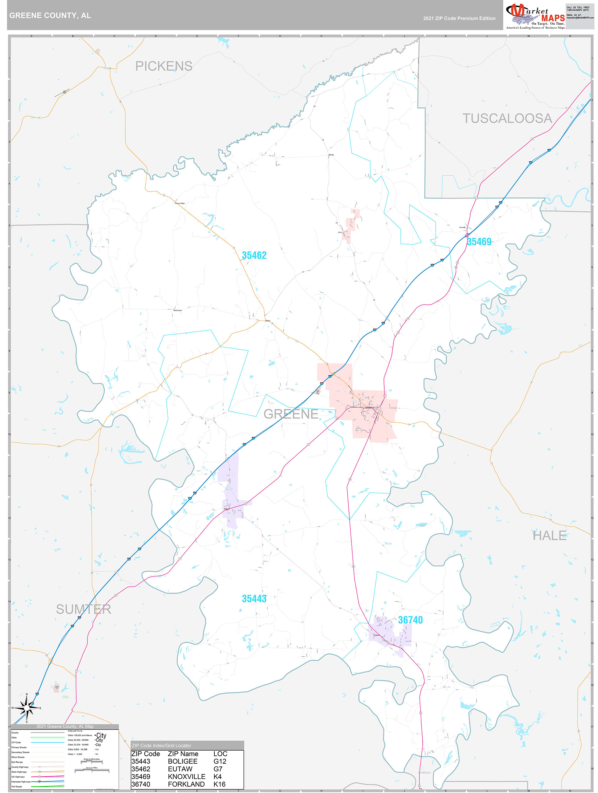 Greene County, AL Wall Map Premium Style by MarketMAPS MapSales