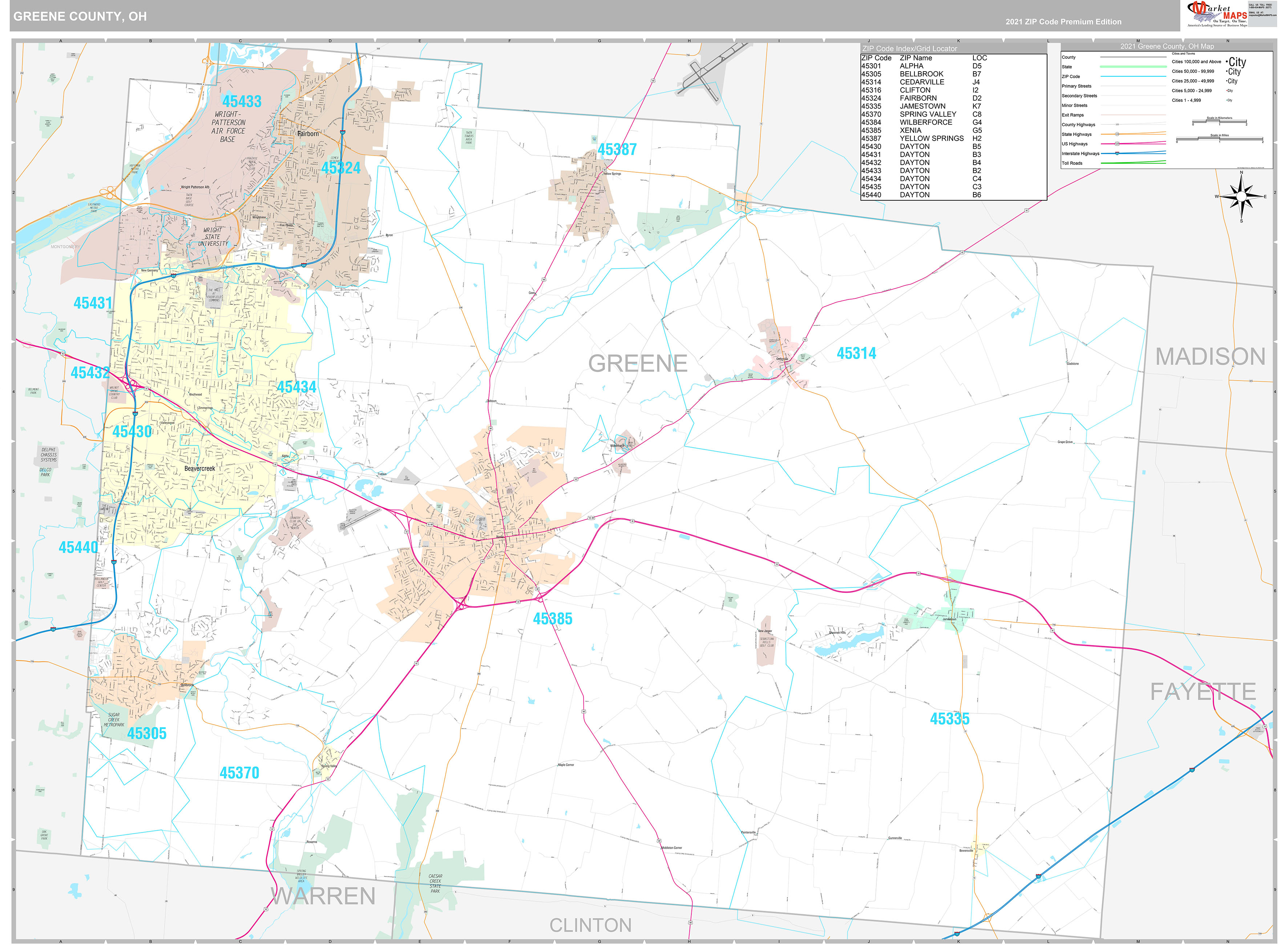 Greene County, OH Wall Map Premium Style by MarketMAPS