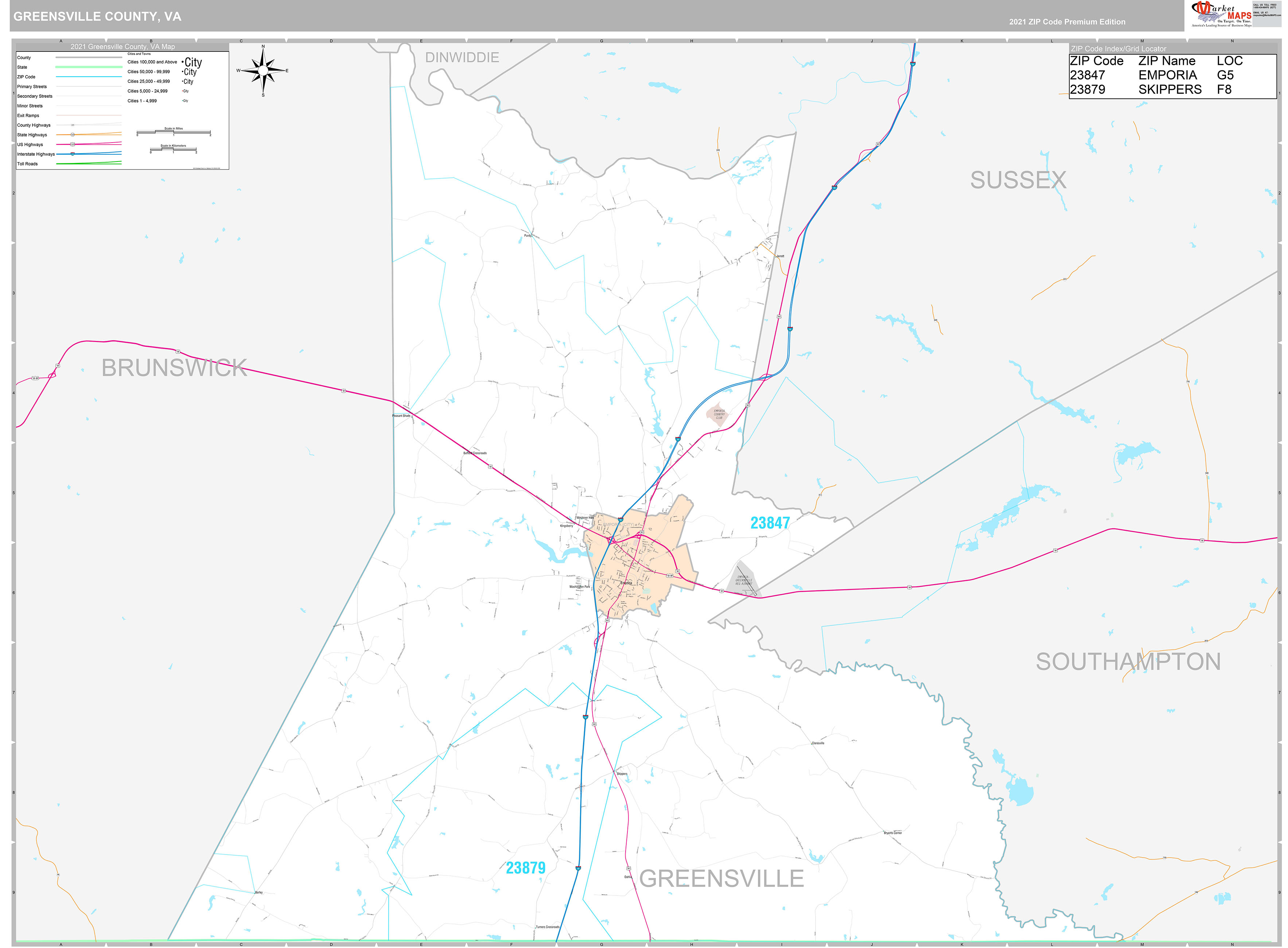 Greensville County, VA Wall Map Premium Style by MarketMAPS Greensville County, VA Wall Map Premium Style by MarketMAPS