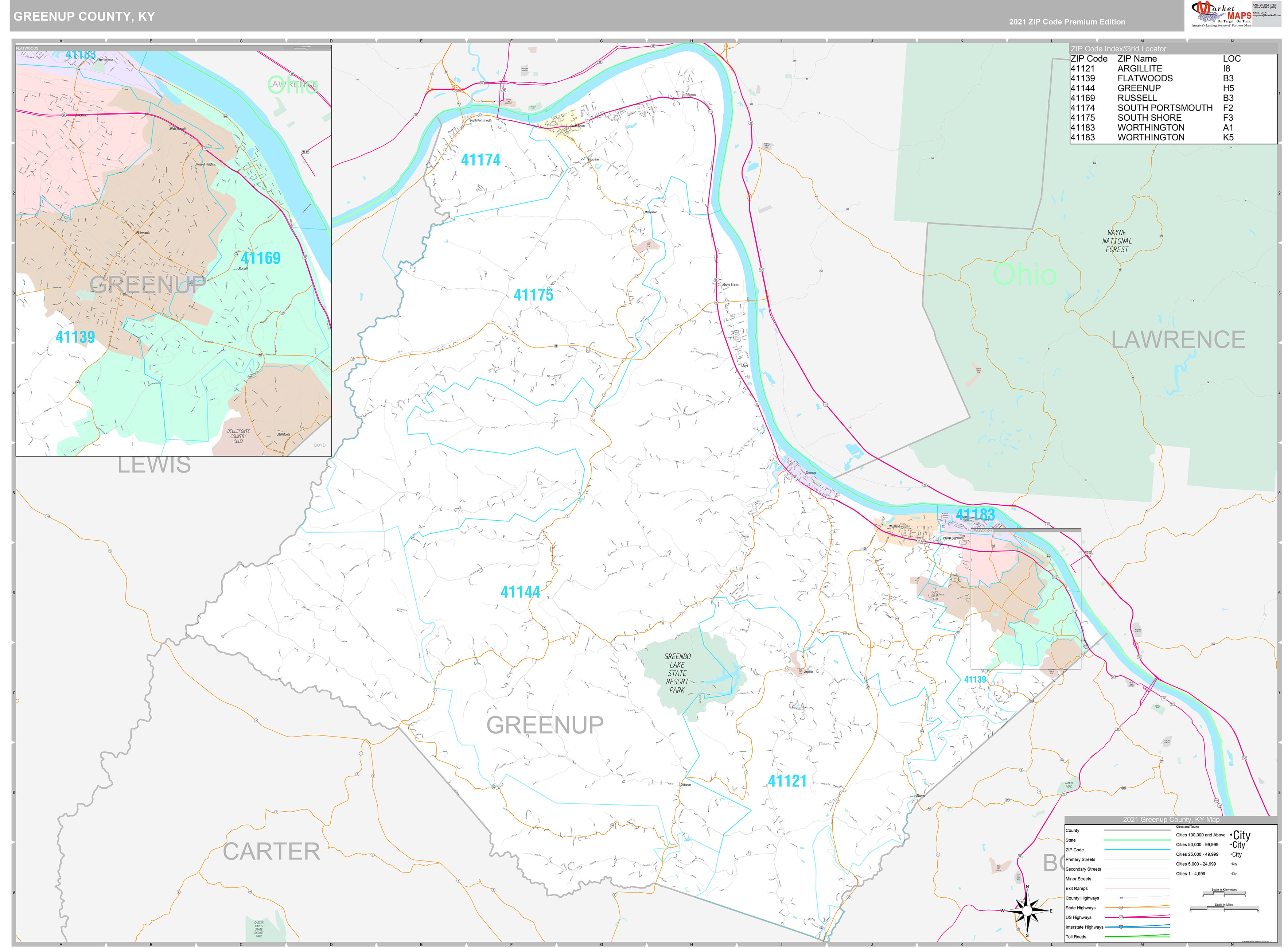 Greenup County, KY Wall Map Premium Style by MarketMAPS MapSales