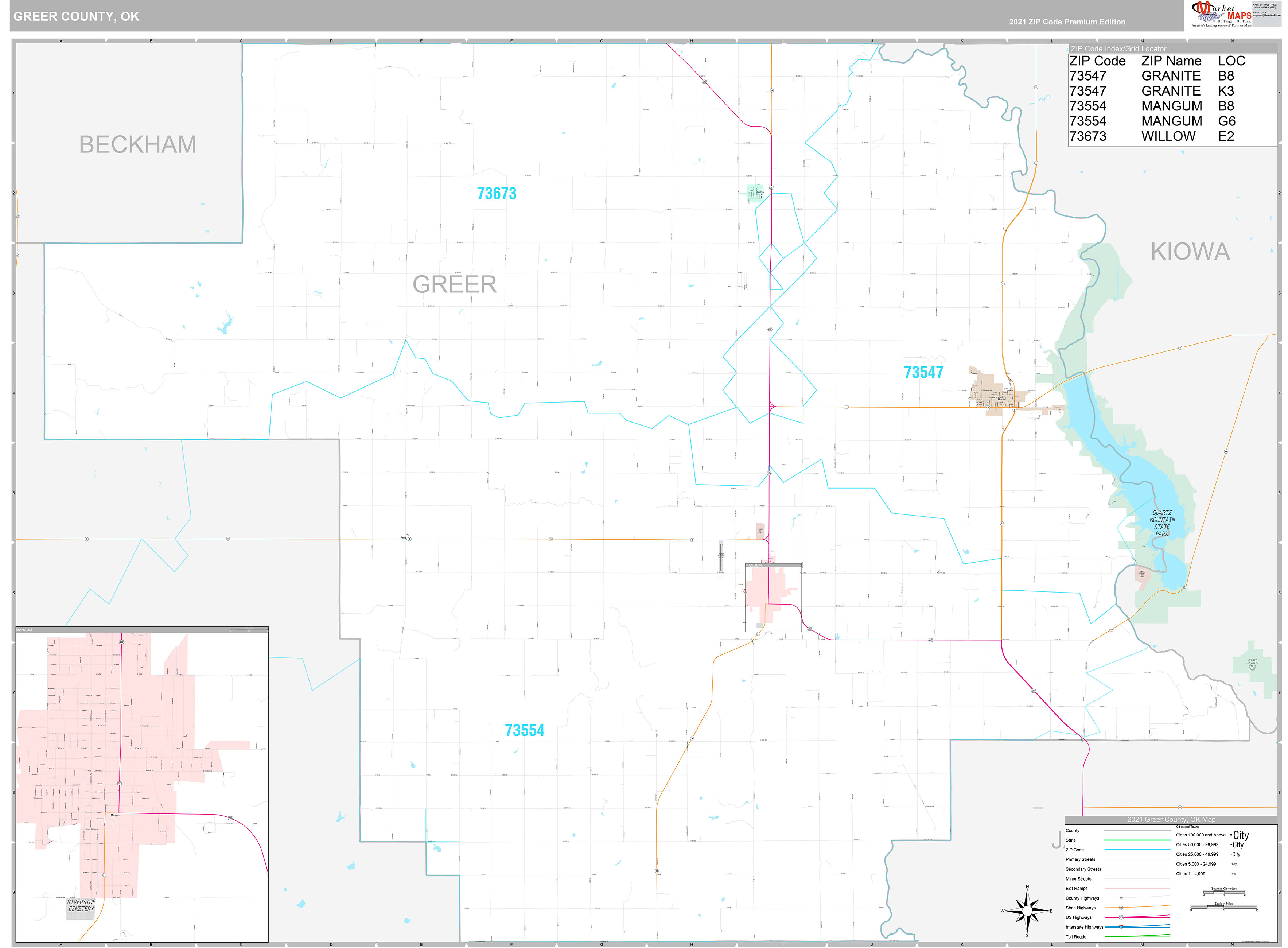 Greer County, OK Wall Map Premium Style by MarketMAPS