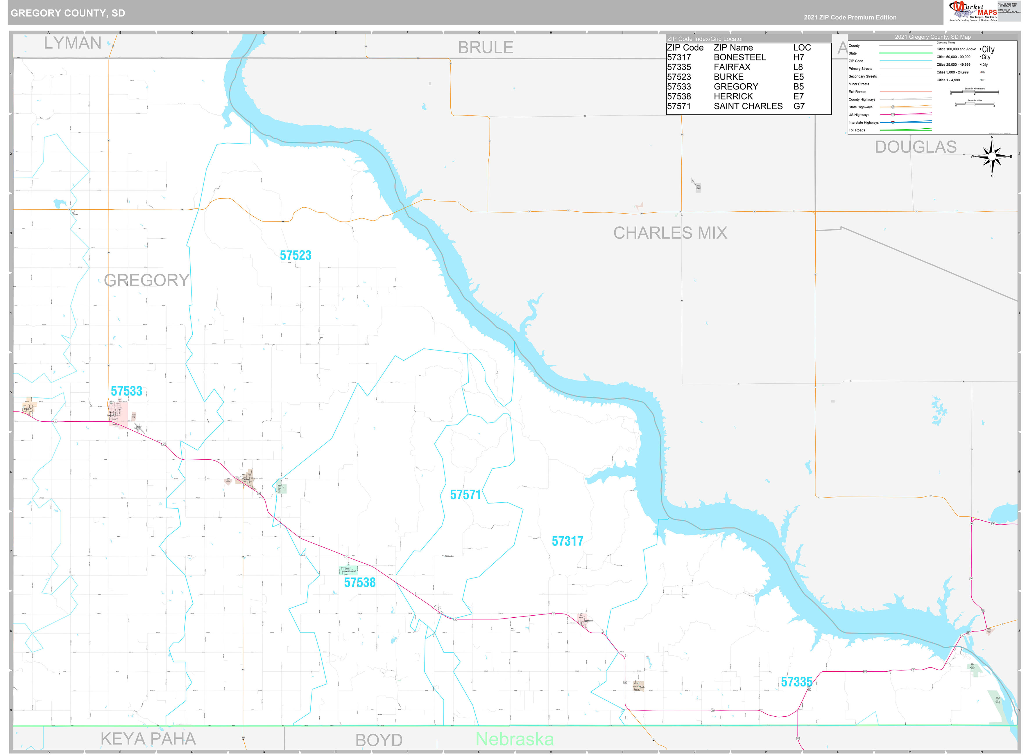 Gregory County Sd Wall Map Color Cast Style By Market vrogue.co
