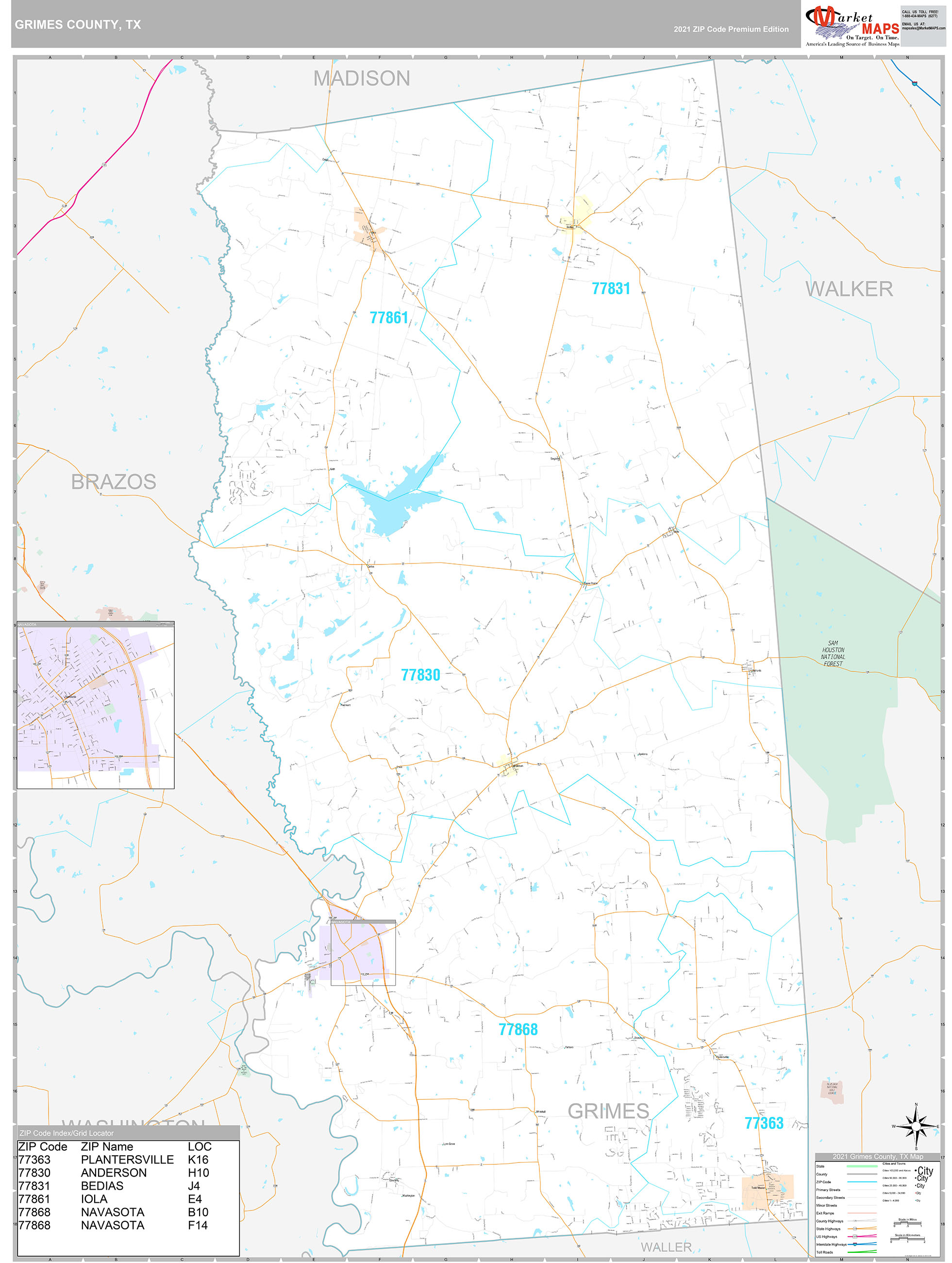 Grimes County, TX Wall Map Premium Style by MarketMAPS MapSales