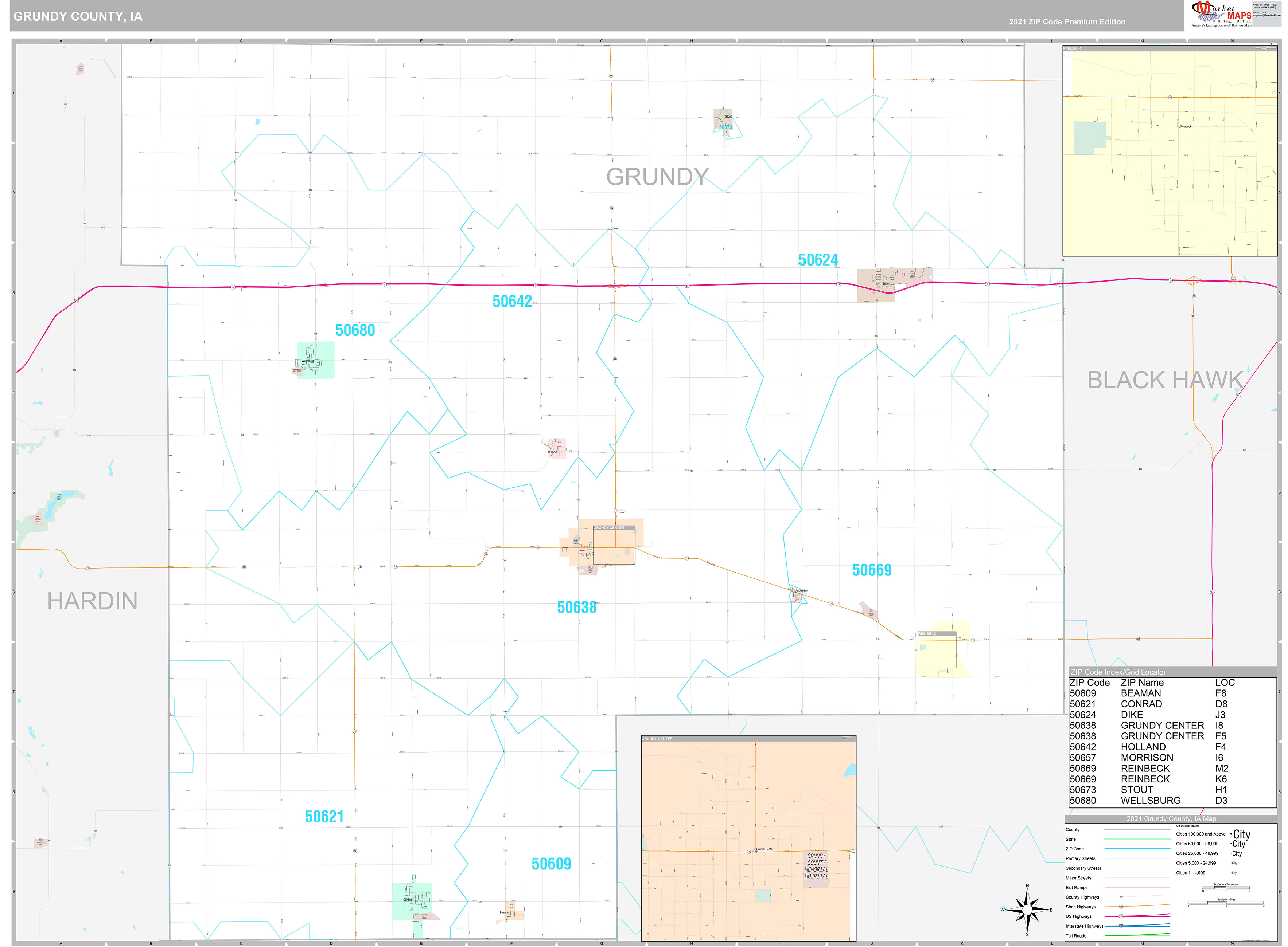 Grundy County, IA Wall Map Premium Style by MarketMAPS