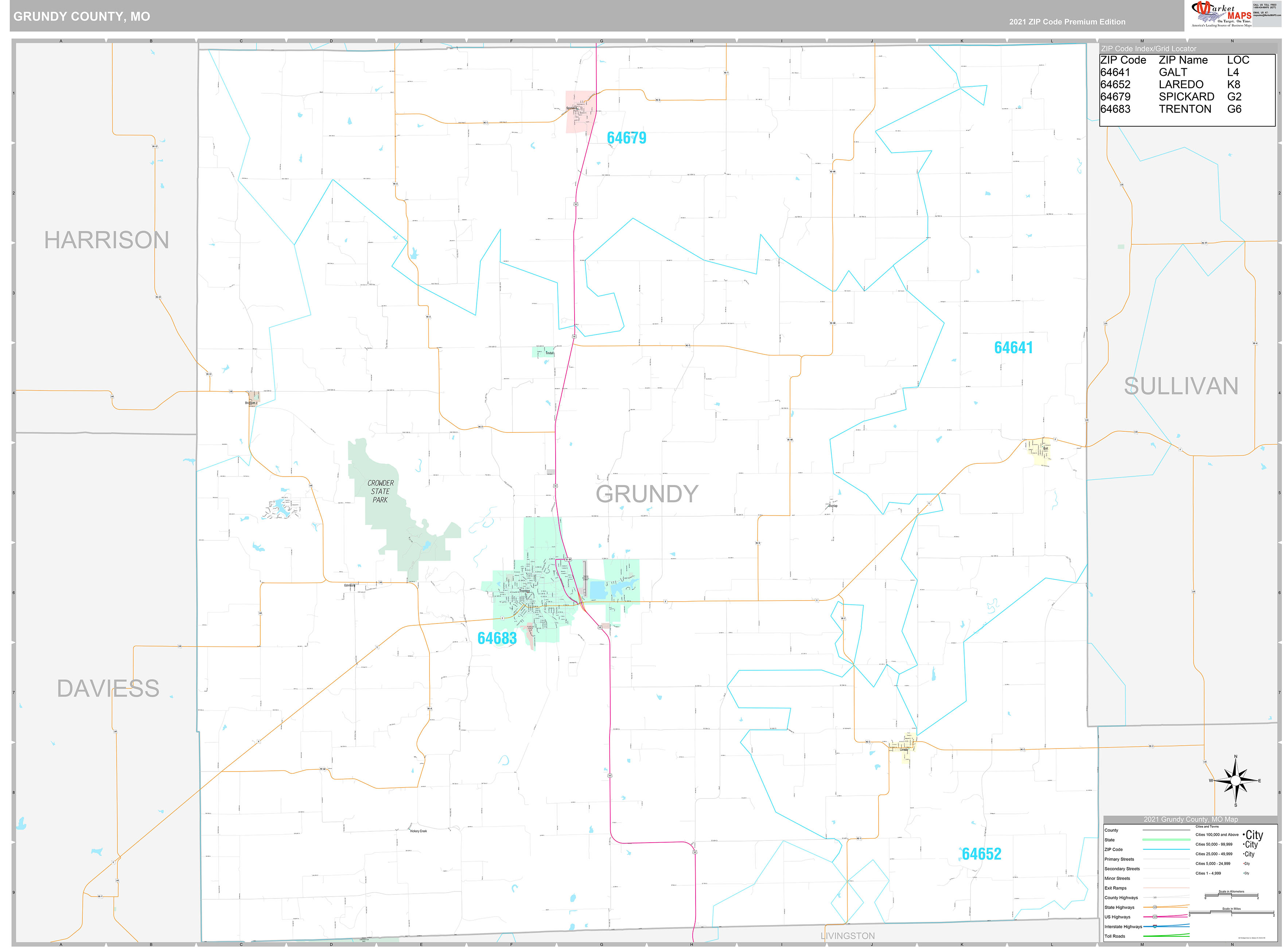 Grundy County, MO Wall Map Premium Style by MarketMAPS