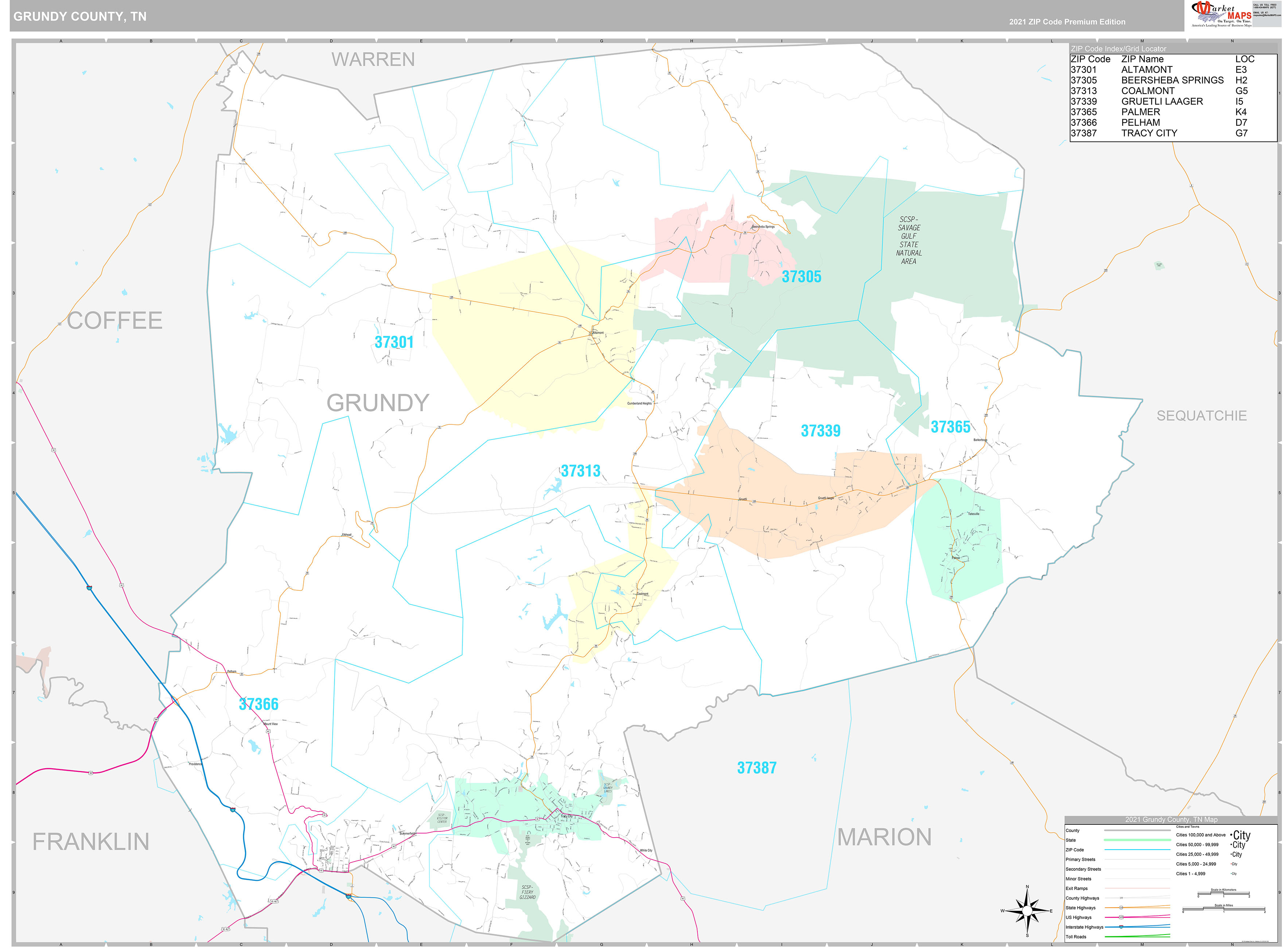 Grundy County, TN Wall Map Premium Style by MarketMAPS