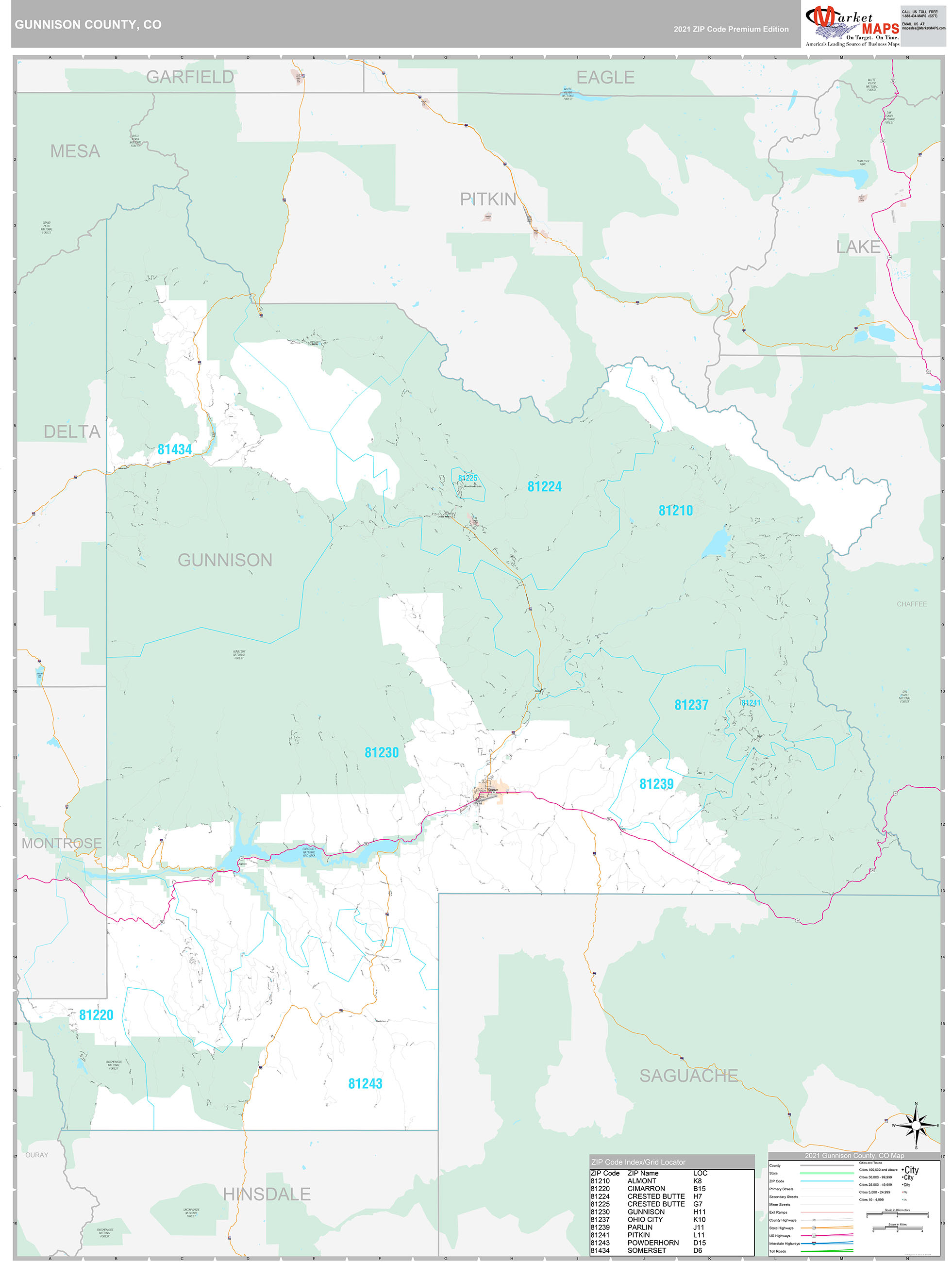 Gunnison County, CO Wall Map Premium Style by MarketMAPS