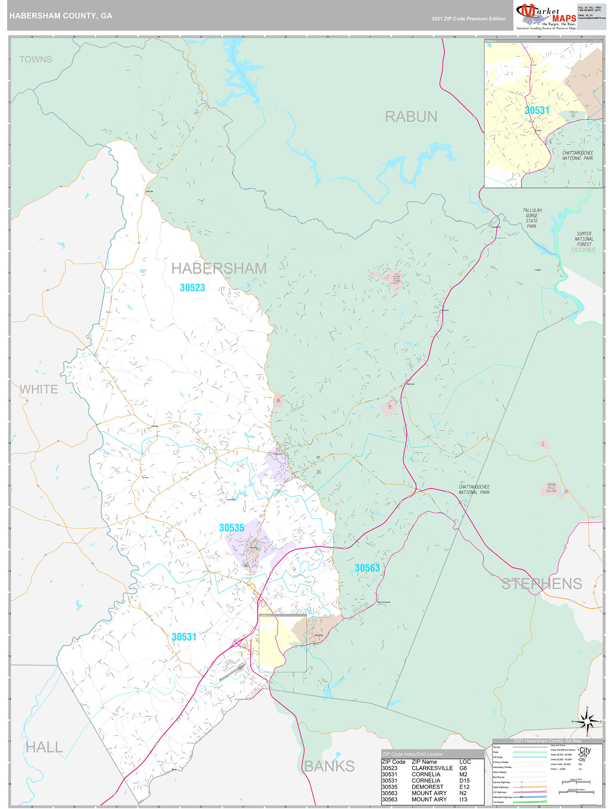 Habersham County, GA Wall Map Premium Style by MarketMAPS