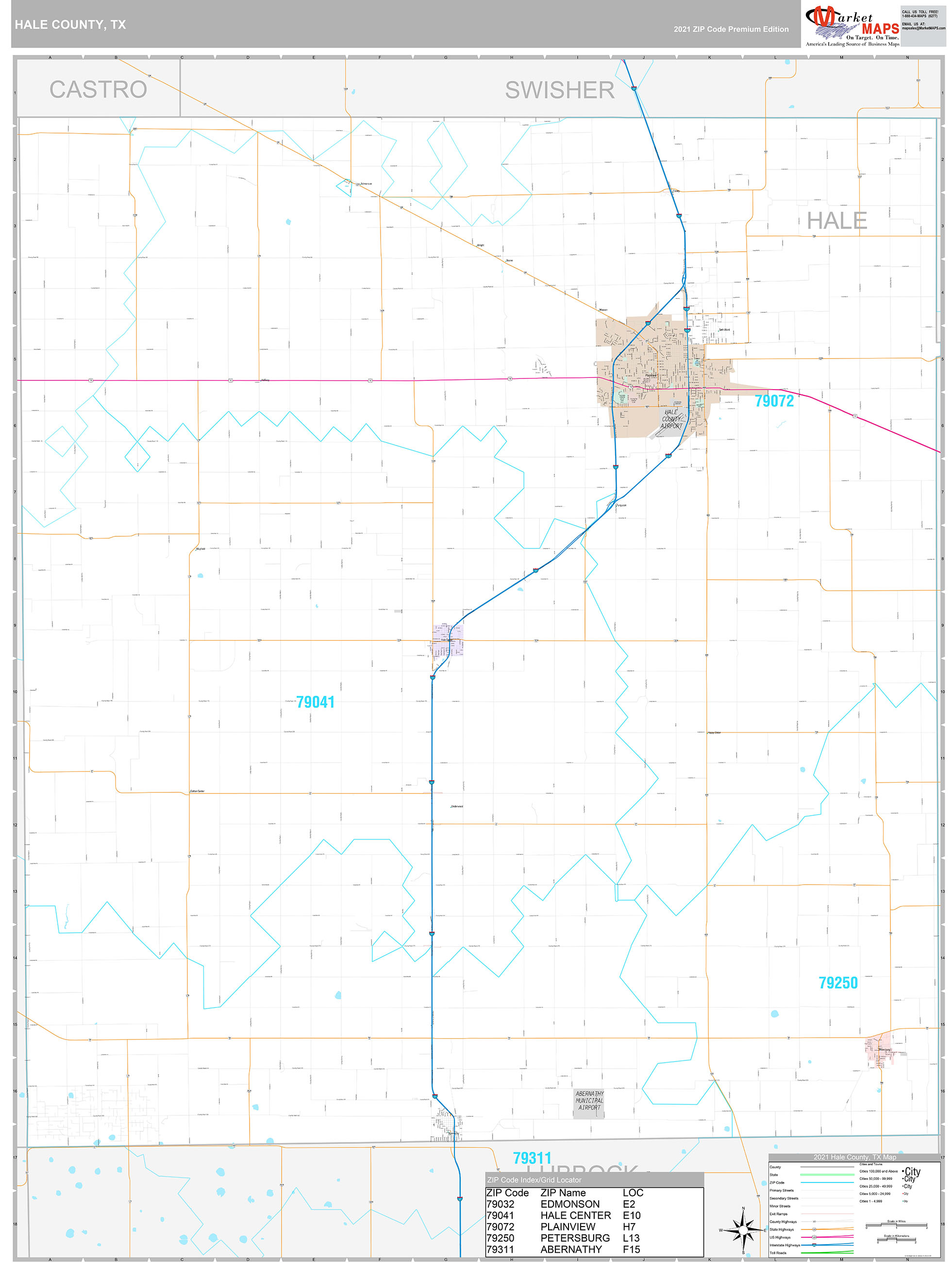 Hale County, TX Wall Map Premium Style by MarketMAPS