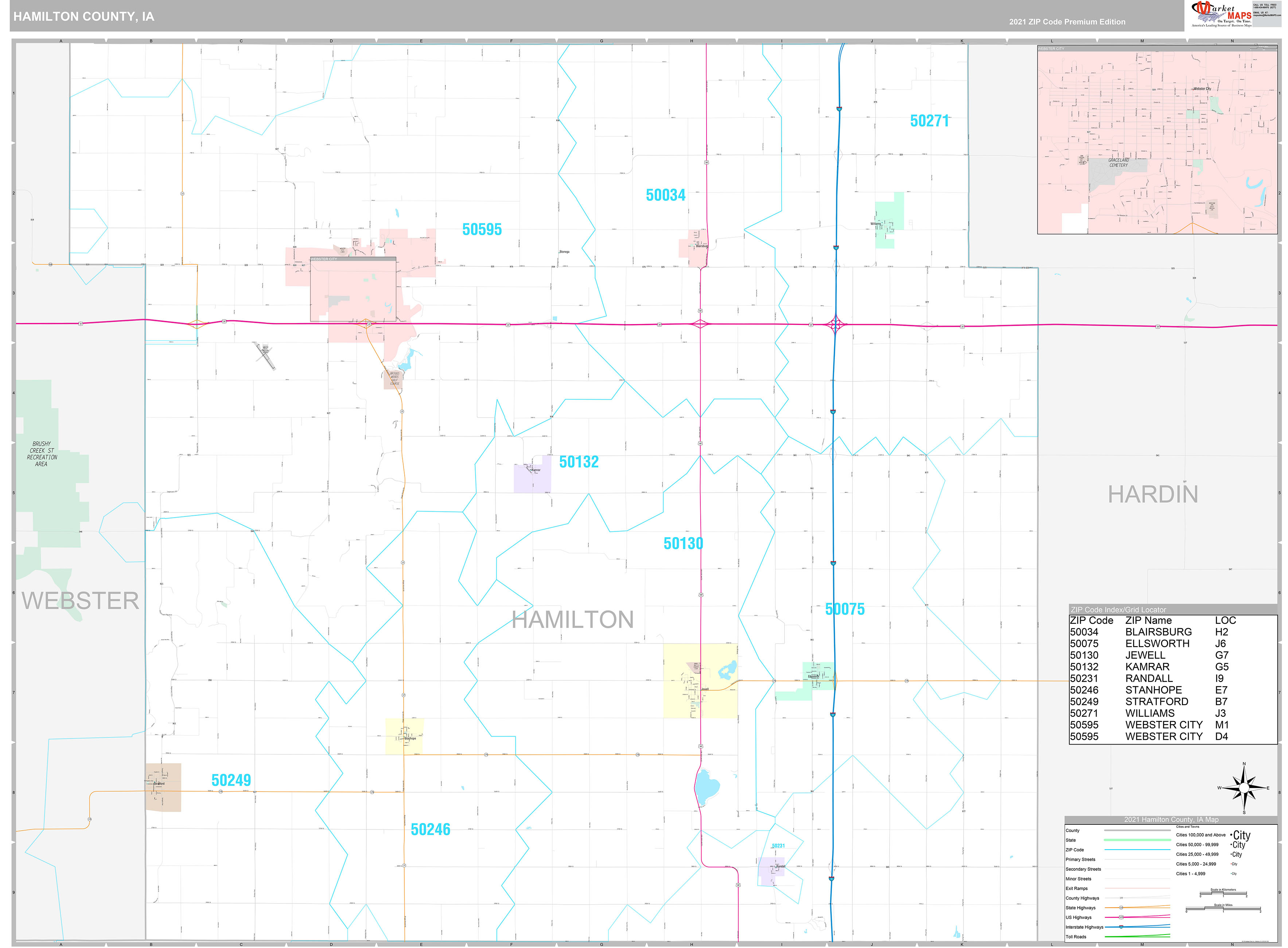 Hamilton County, IA Wall Map Premium Style by MarketMAPS