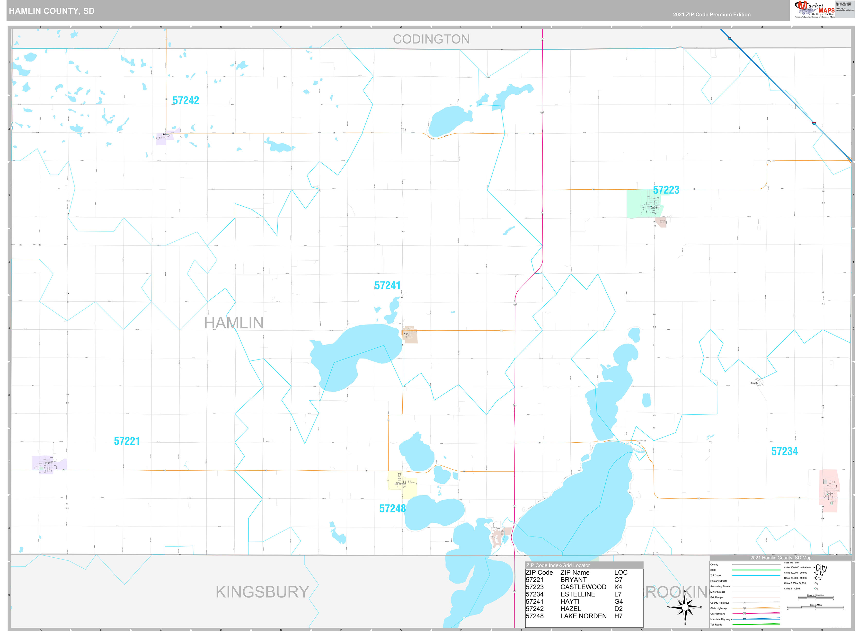 Hamlin County, SD Wall Map Premium Style by MarketMAPS MapSales