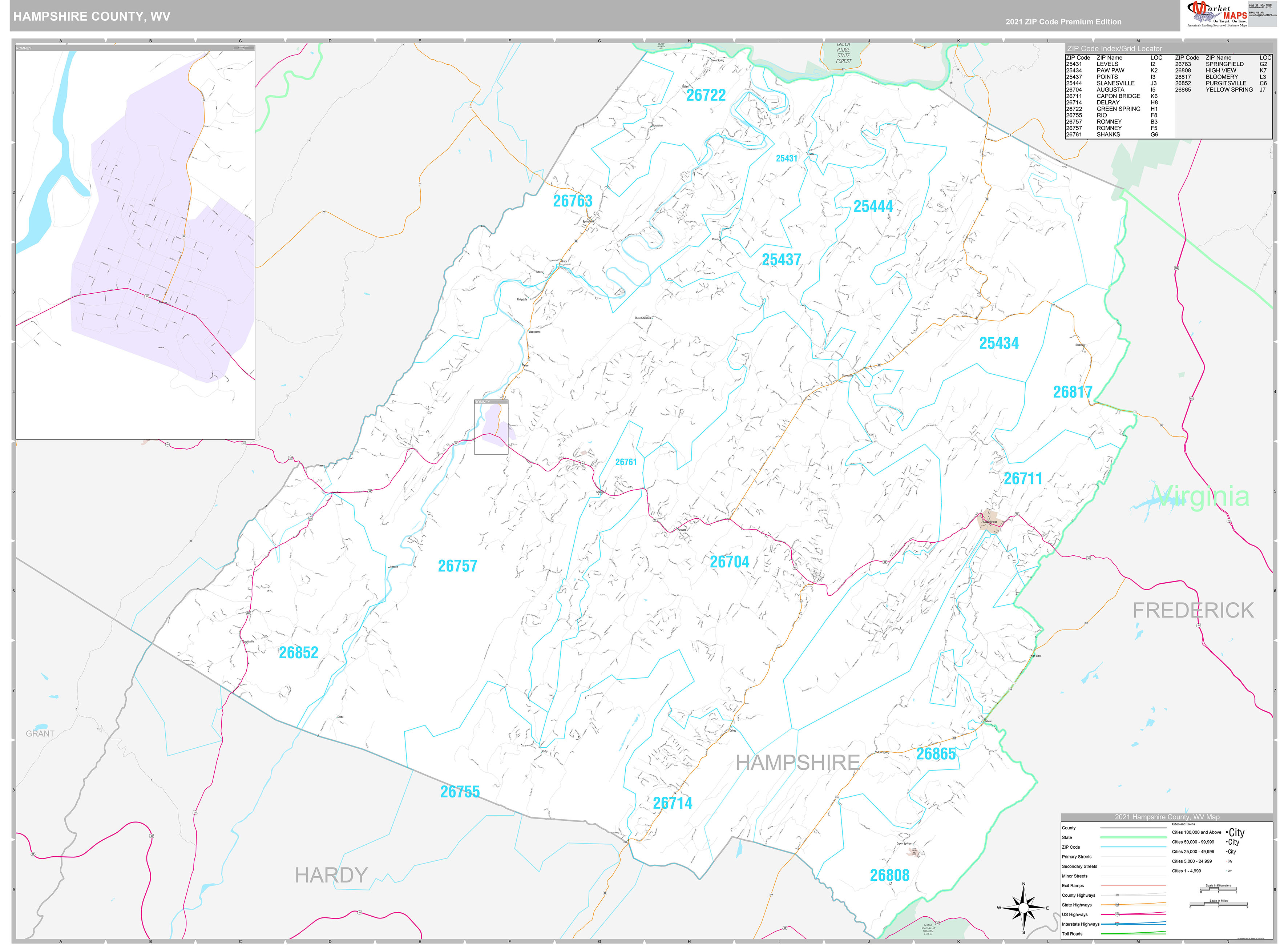 Hampshire County, WV Wall Map Premium Style by MarketMAPS MapSales
