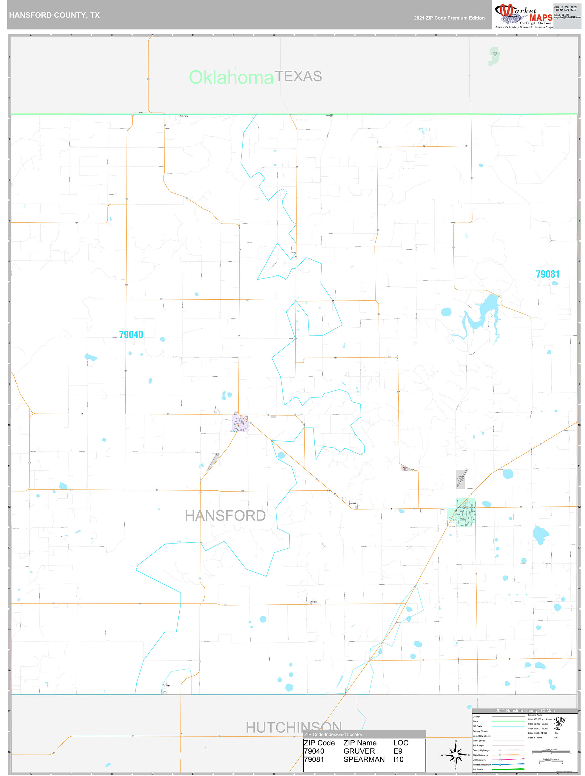 Hansford County, TX Wall Map Premium Style by MarketMAPS