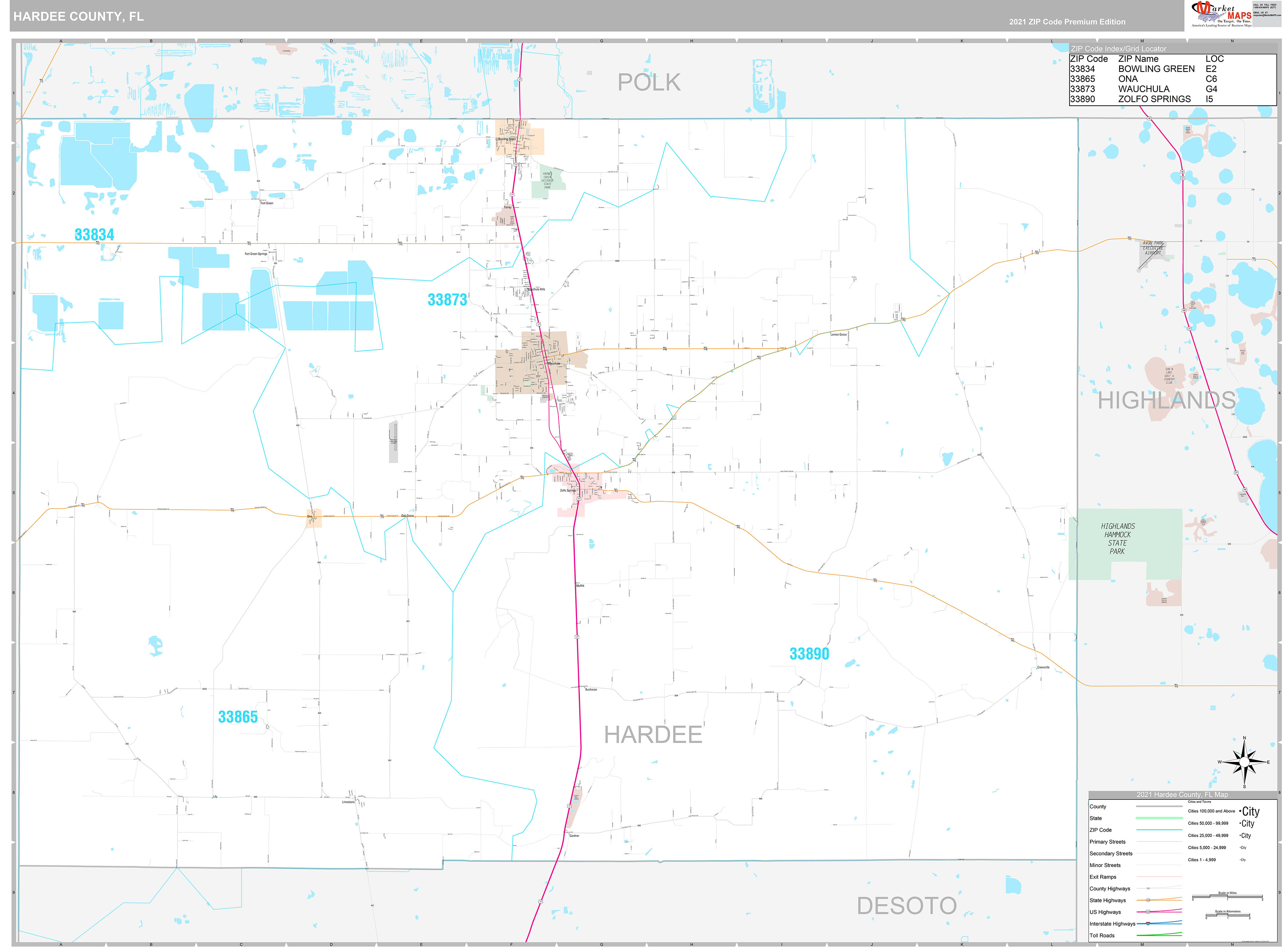 Hardee County, FL Wall Map Premium Style by MarketMAPS
