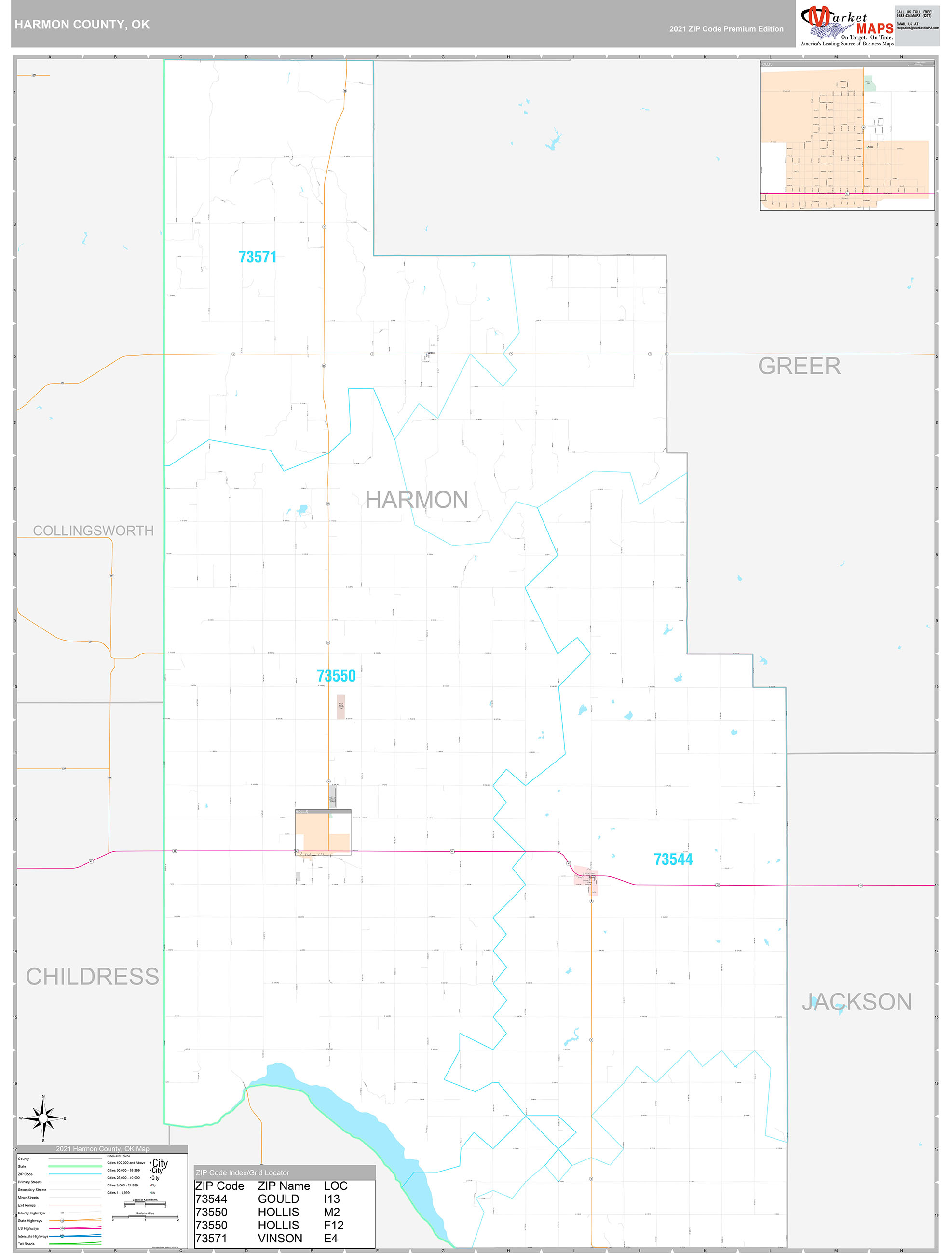 Harmon County, OK Wall Map Premium Style by MarketMAPS