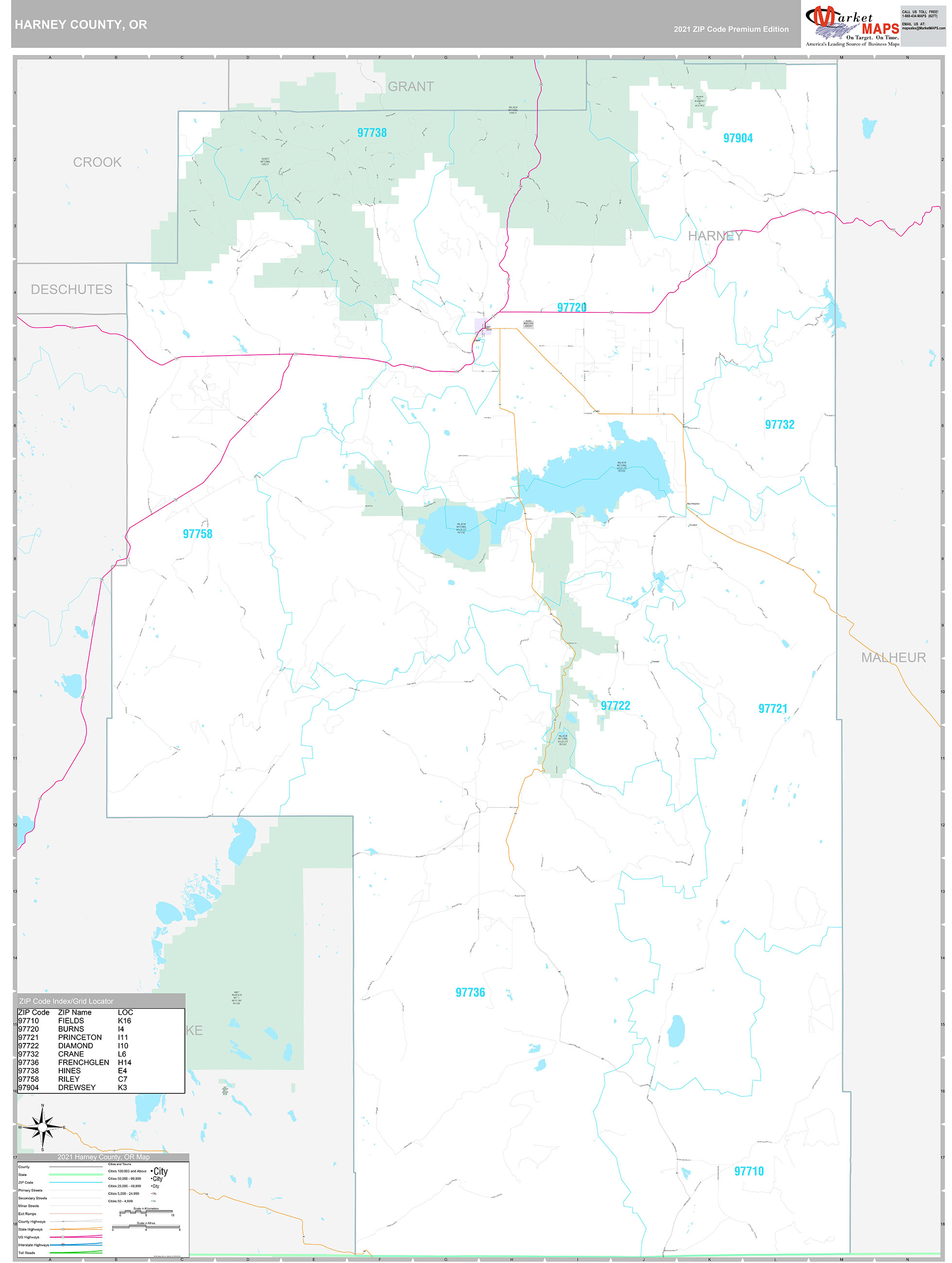 Harney County, OR Wall Map Premium Style by MarketMAPS