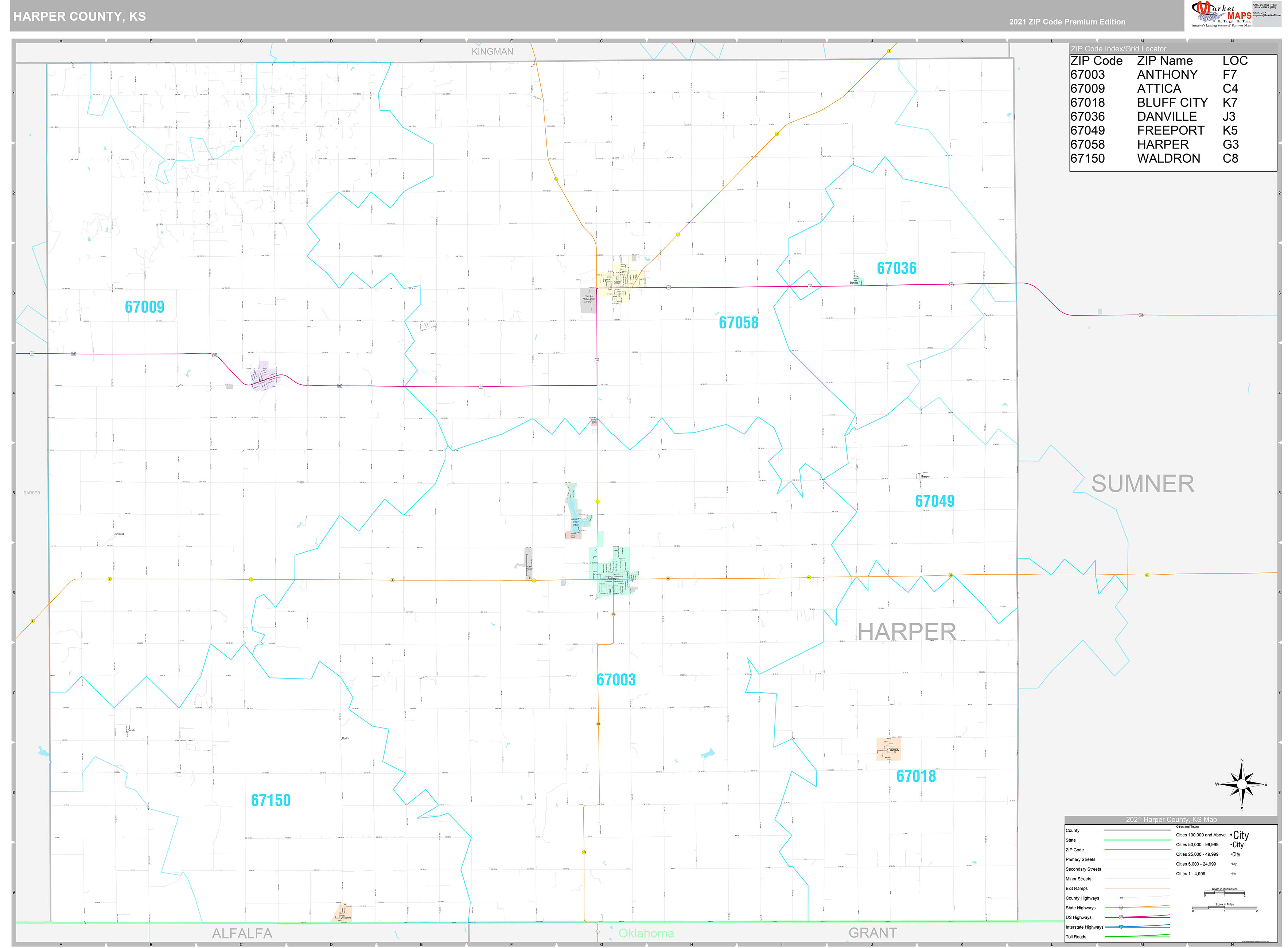Harper County, KS Wall Map Premium Style by MarketMAPS