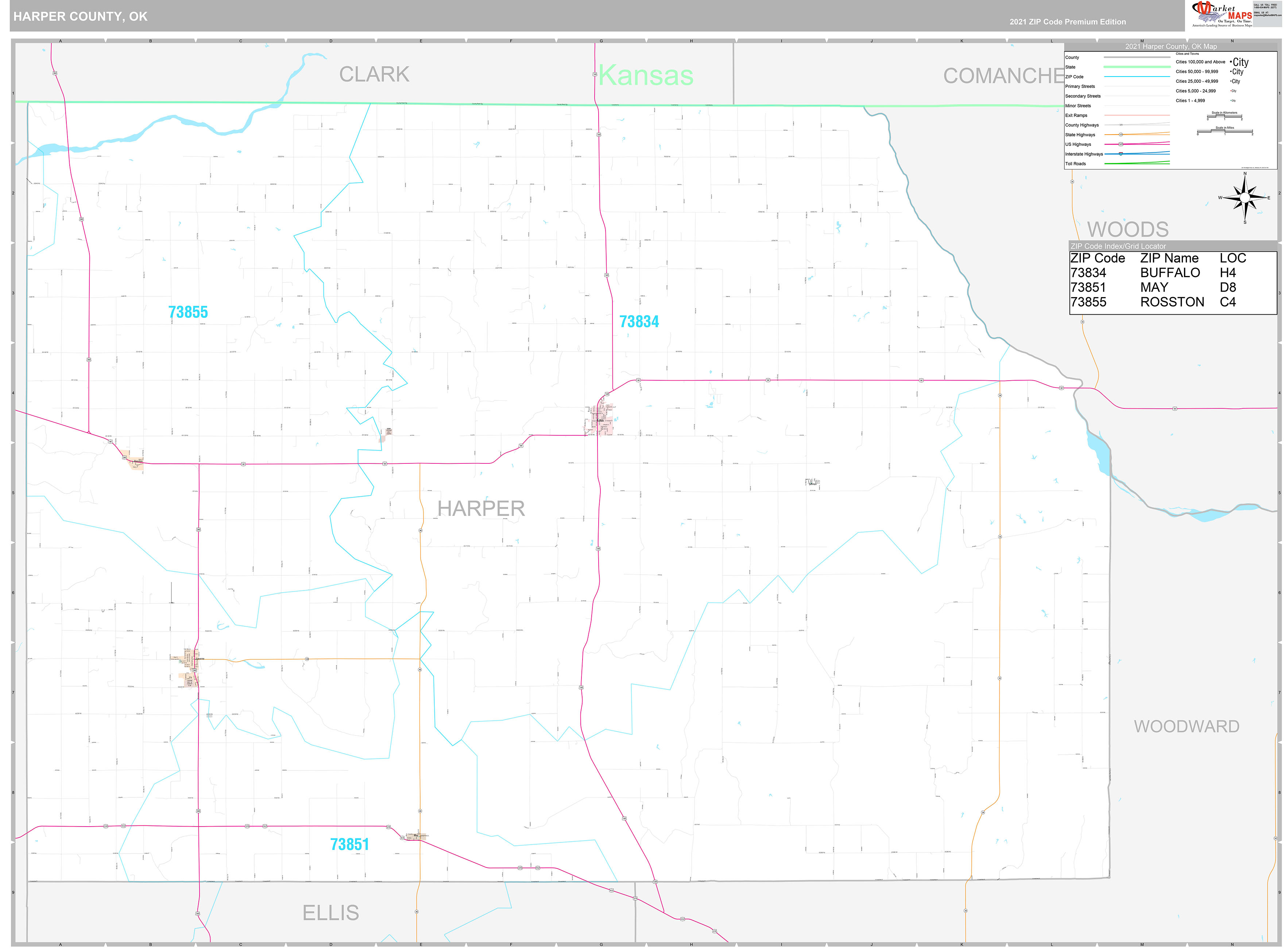 Harper County, OK Wall Map Premium Style by MarketMAPS
