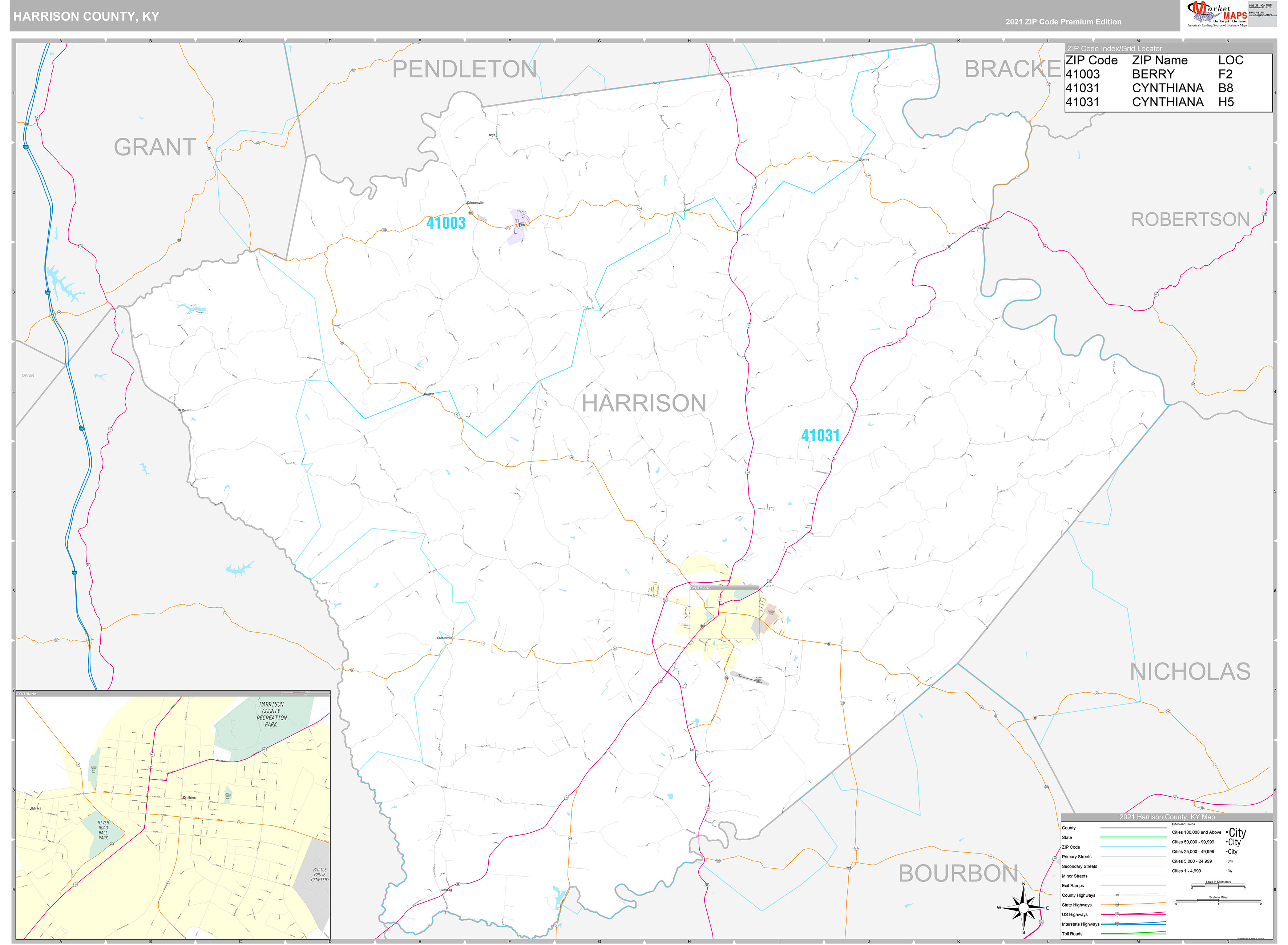 Harrison County, KY Wall Map Premium Style by MarketMAPS MapSales