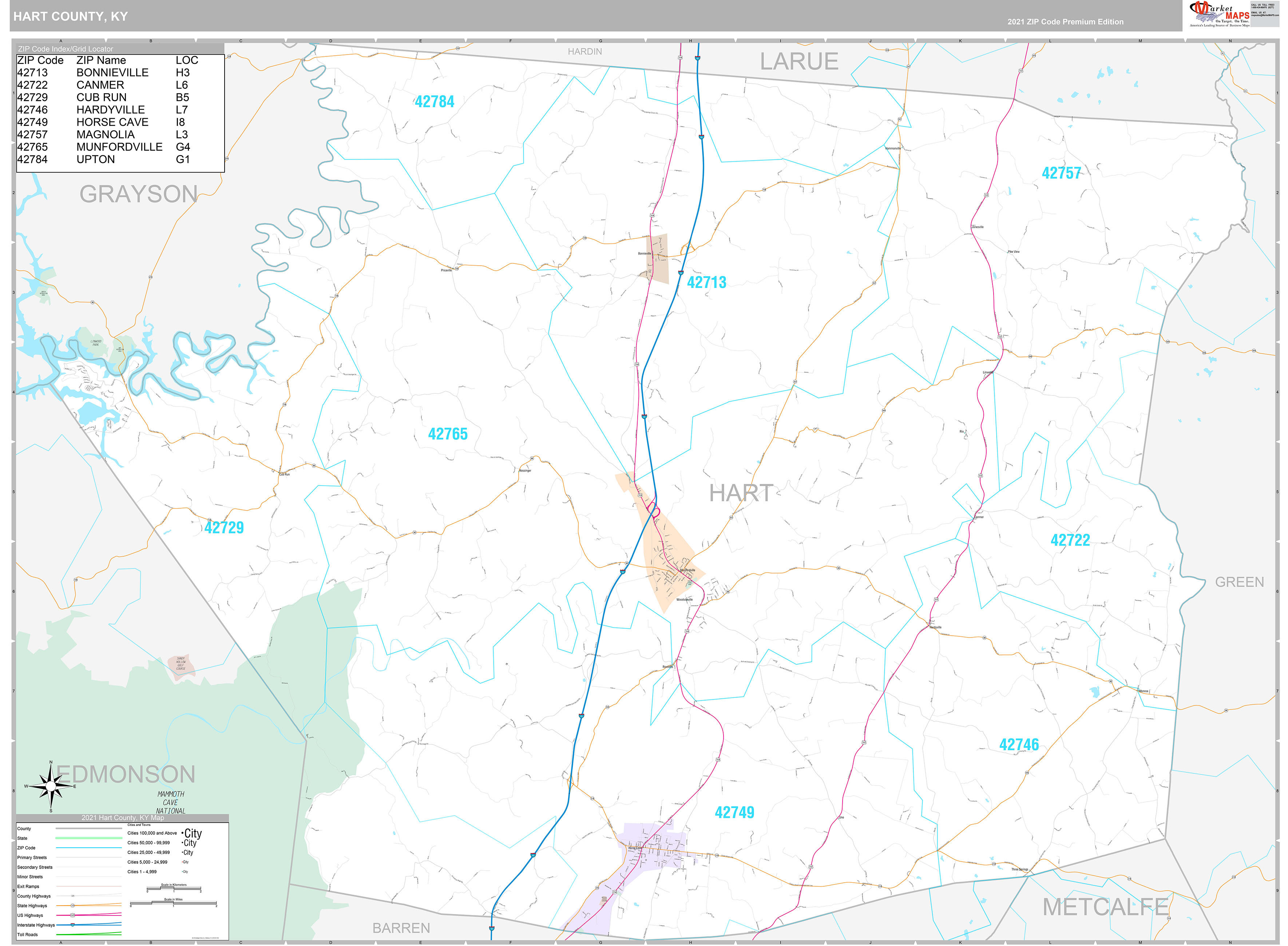 Hart County, KY Wall Map Premium Style by MarketMAPS