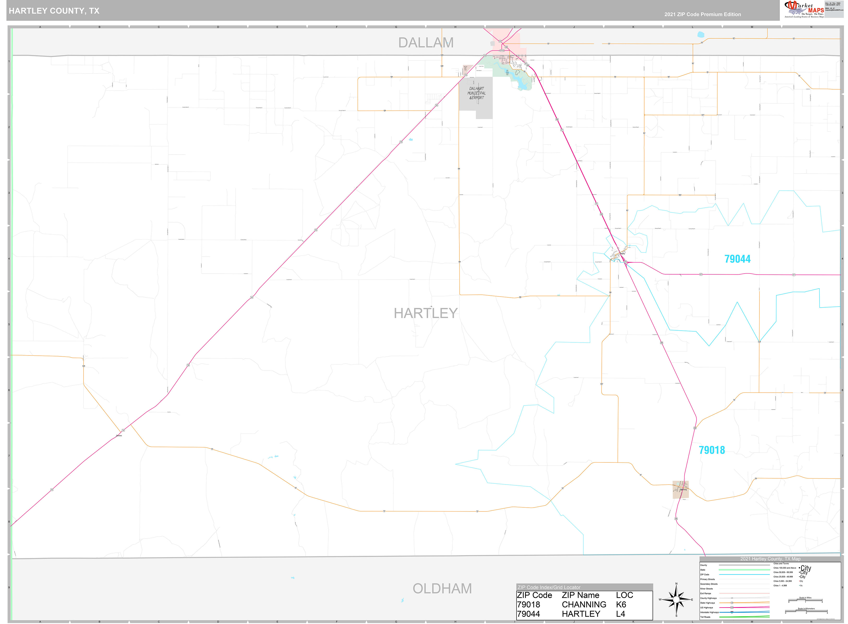 Hartley County, TX Wall Map Premium Style by MarketMAPS