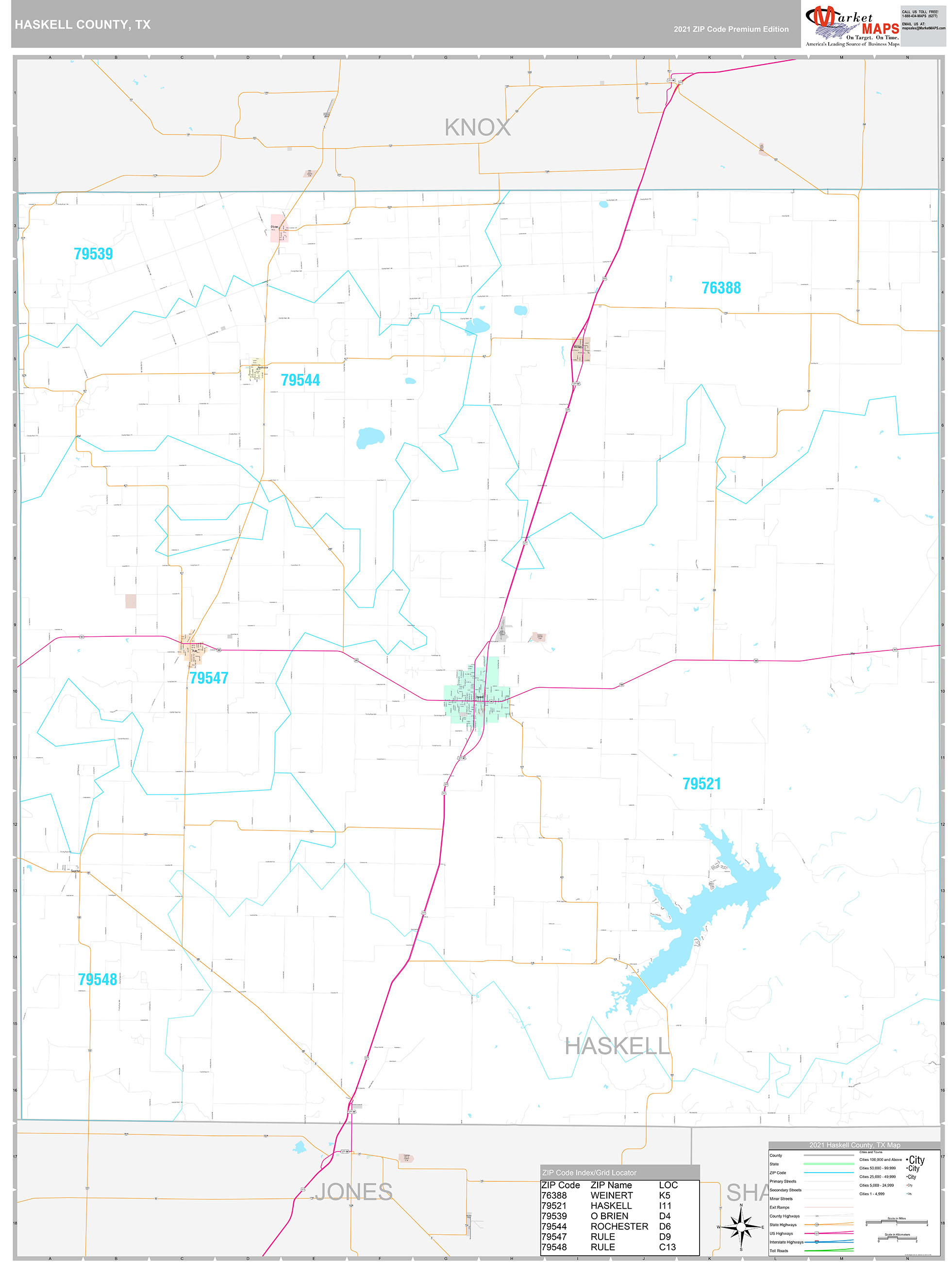 Haskell County, TX Wall Map Premium Style by MarketMAPS