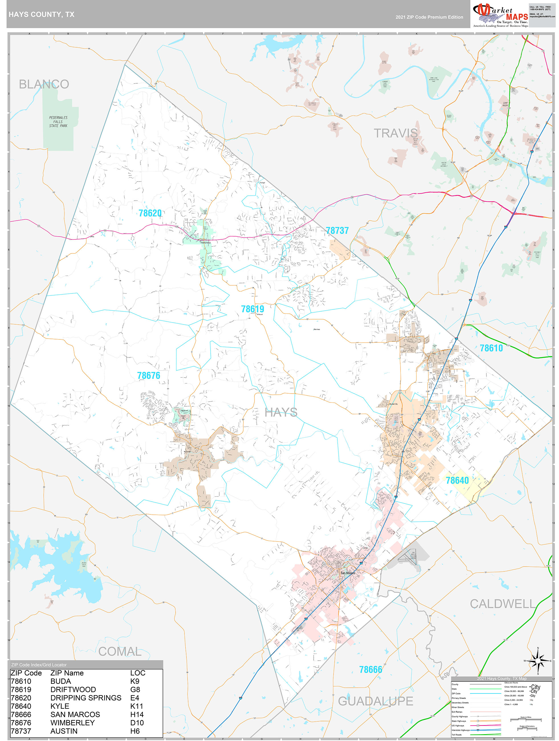 Hays County, TX Wall Map Premium Style by MarketMAPS - MapSales