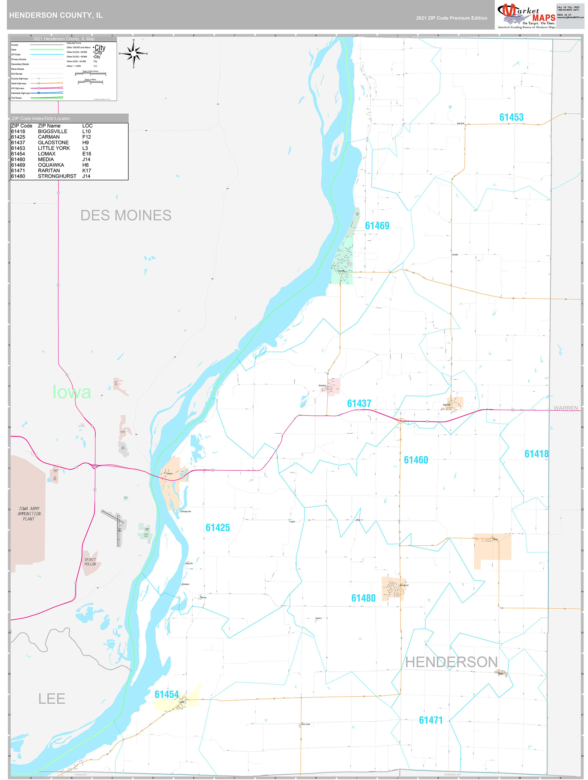 Henderson County, IL Wall Map Premium Style by MarketMAPS