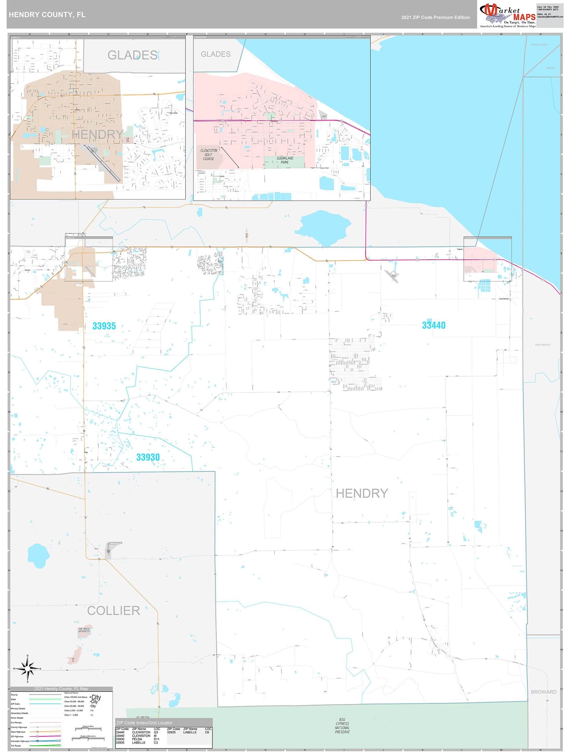 Hendry County FL Wall Map Premium - Hendry FL