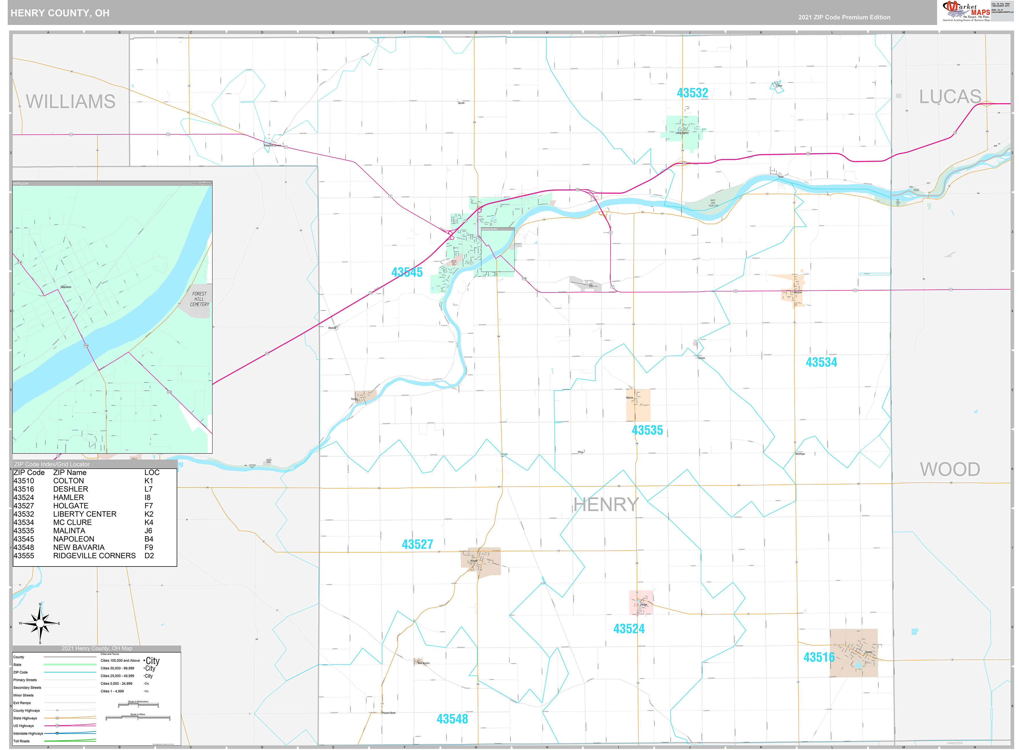 Henry County, OH Wall Map Premium Style by MarketMAPS