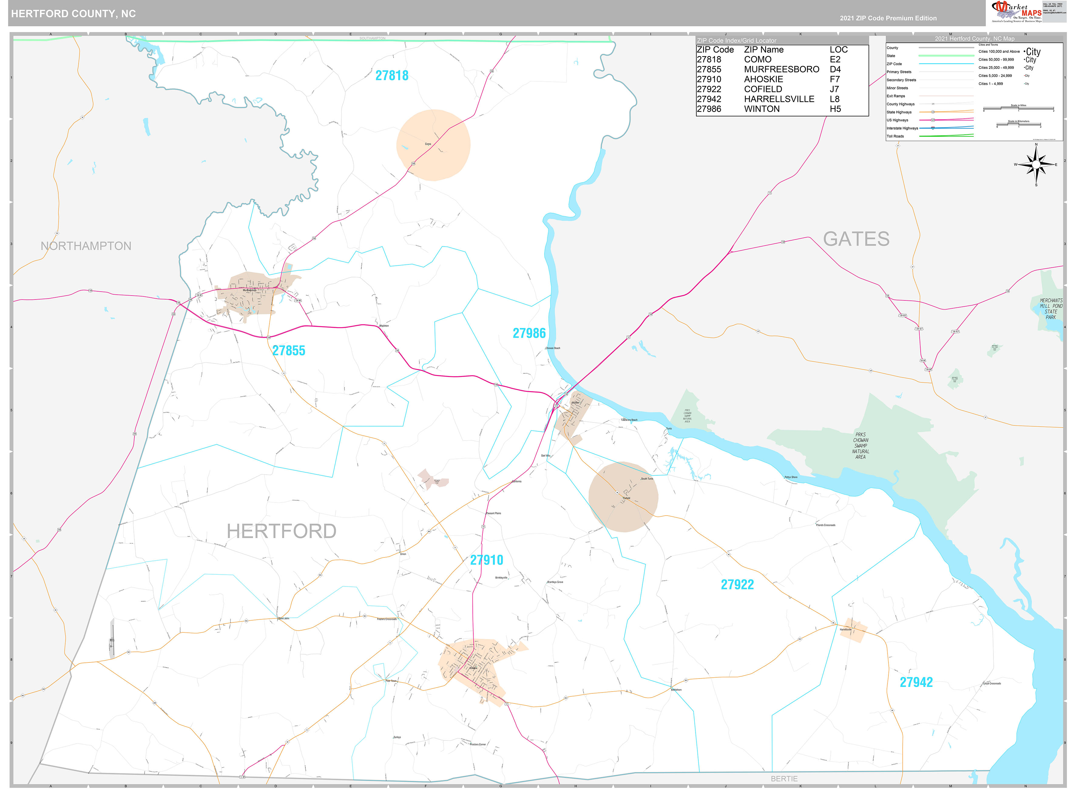 Hertford County, NC Wall Map Premium Style by MarketMAPS