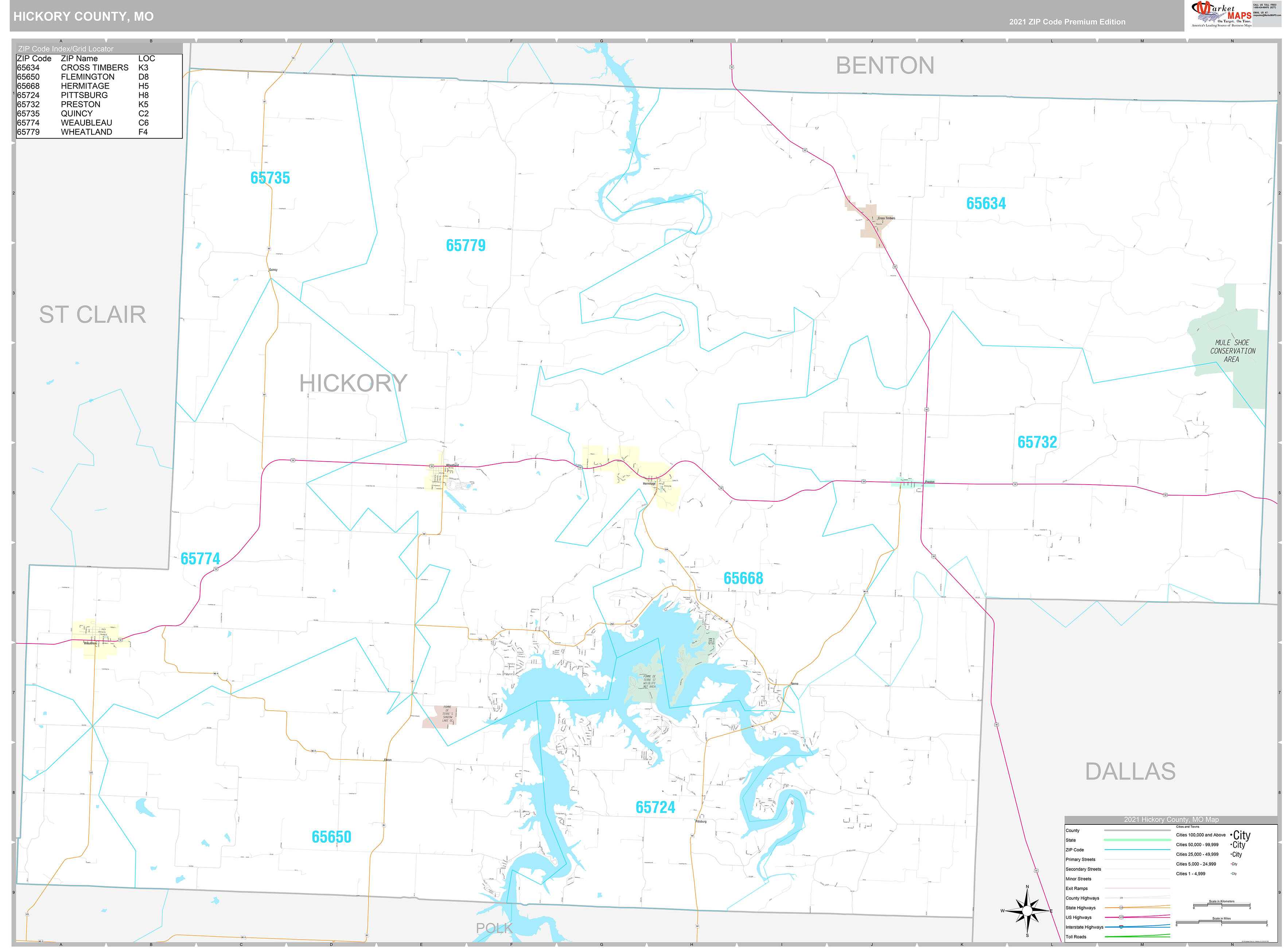 Hickory County, MO Wall Map Premium Style by MarketMAPS