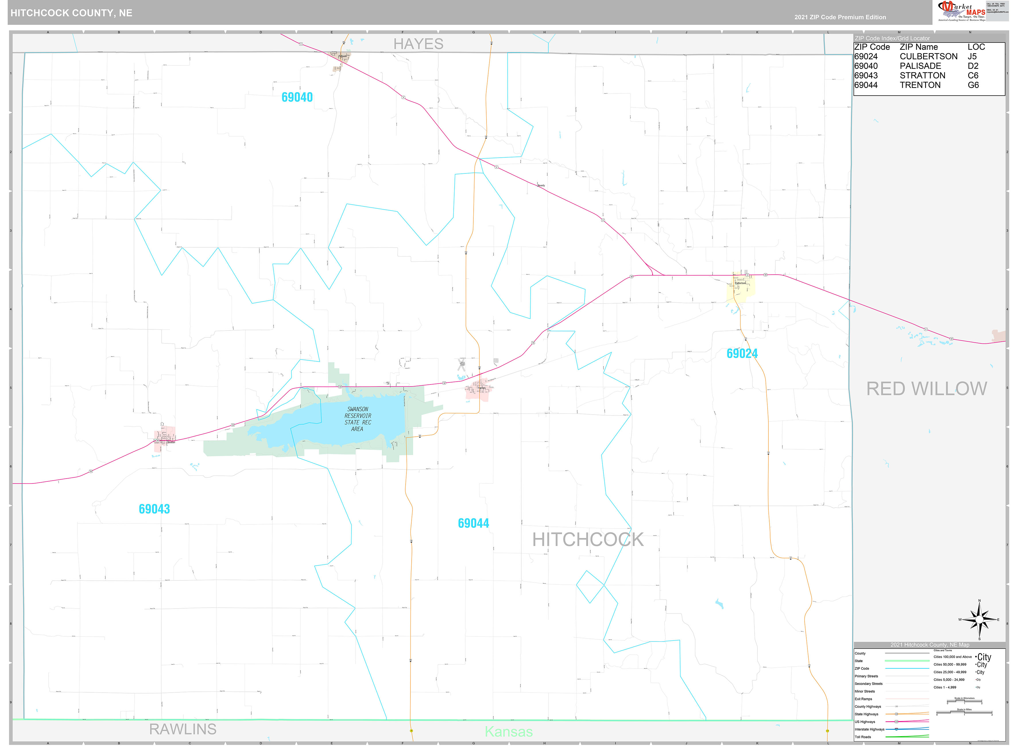 Hitchcock County, NE Wall Map Premium Style by MarketMAPS