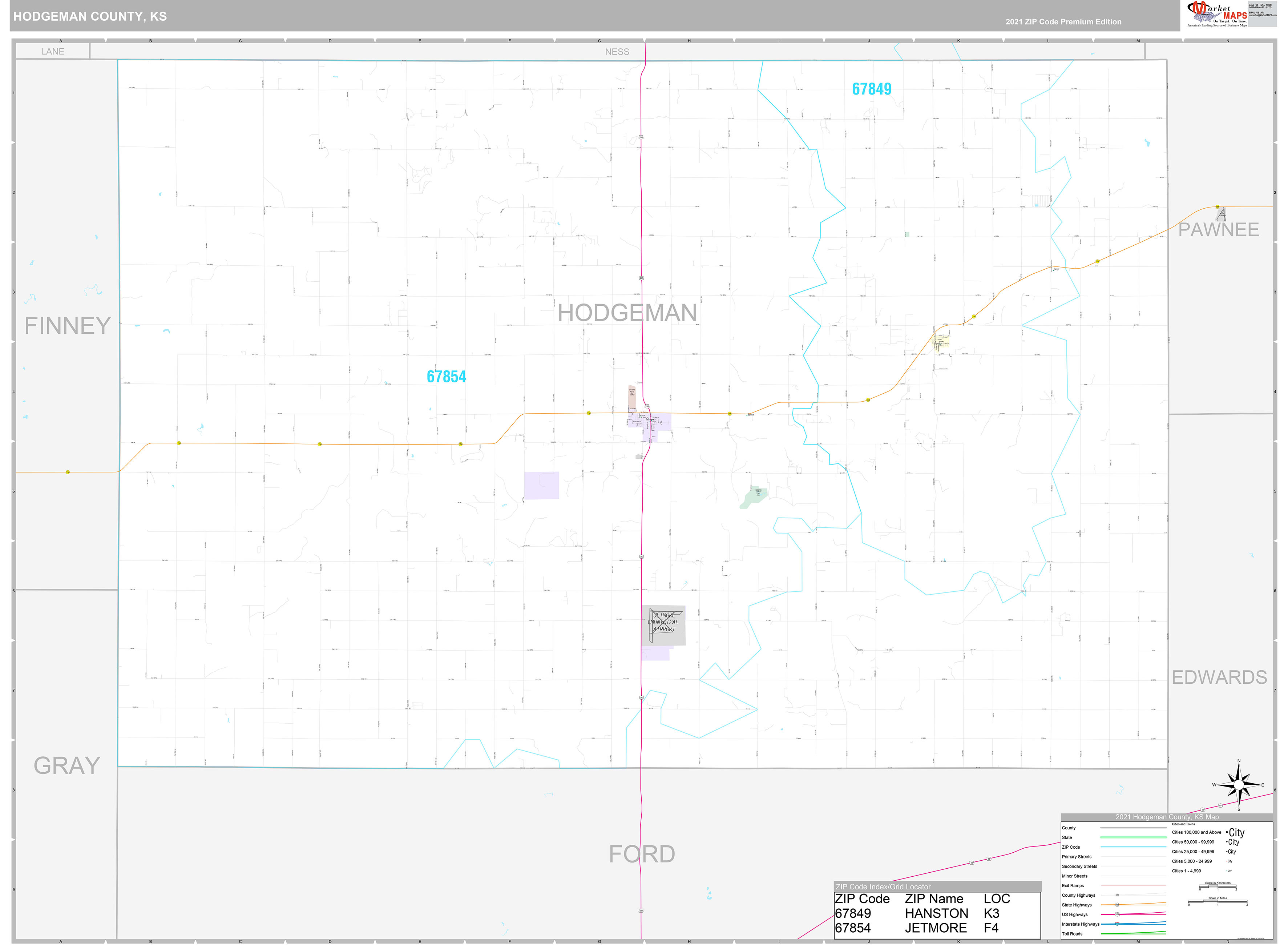 Hodgeman County, KS Wall Map Premium Style by MarketMAPS MapSales