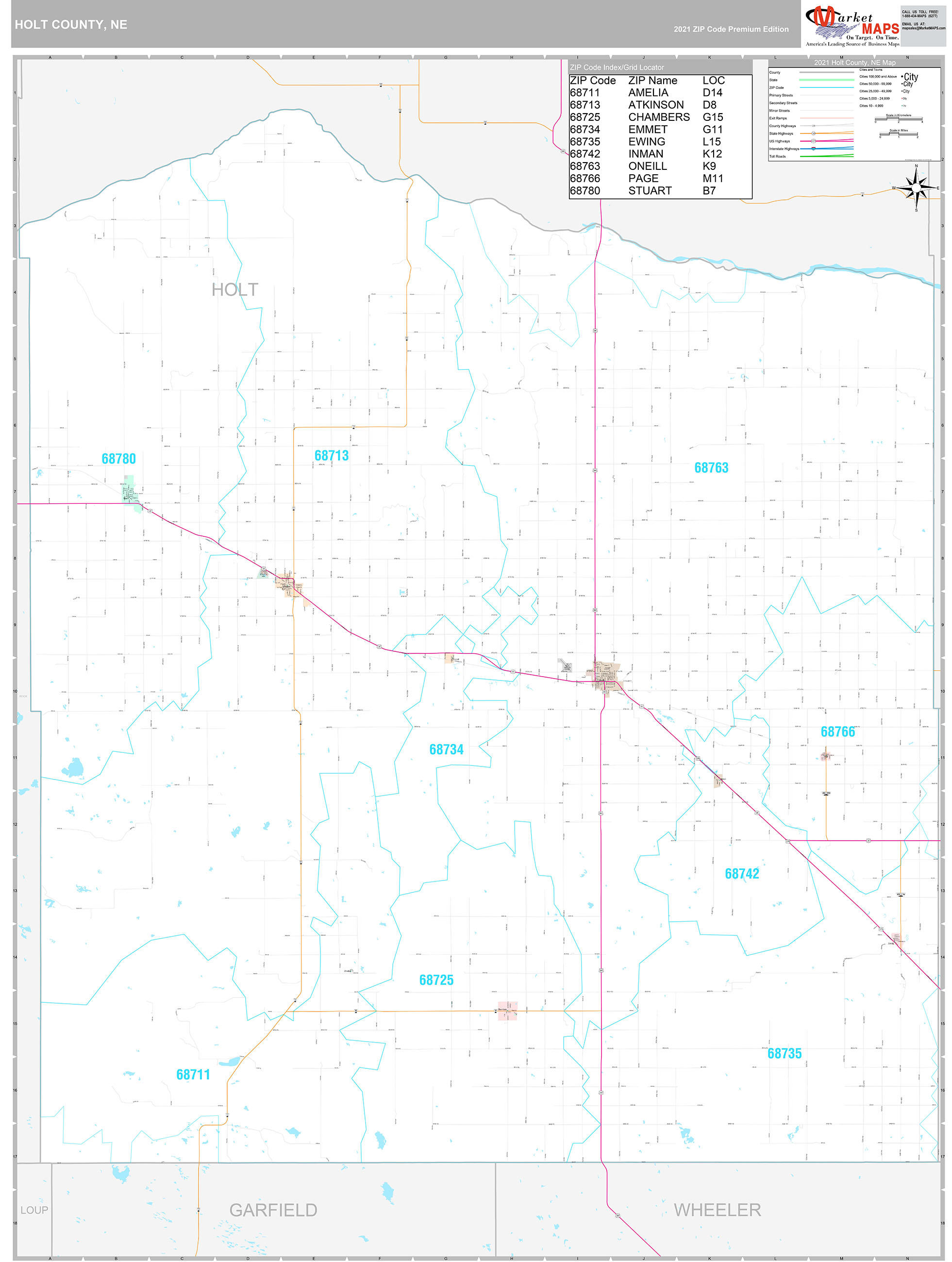 Holt County, NE Wall Map Premium Style by MarketMAPS