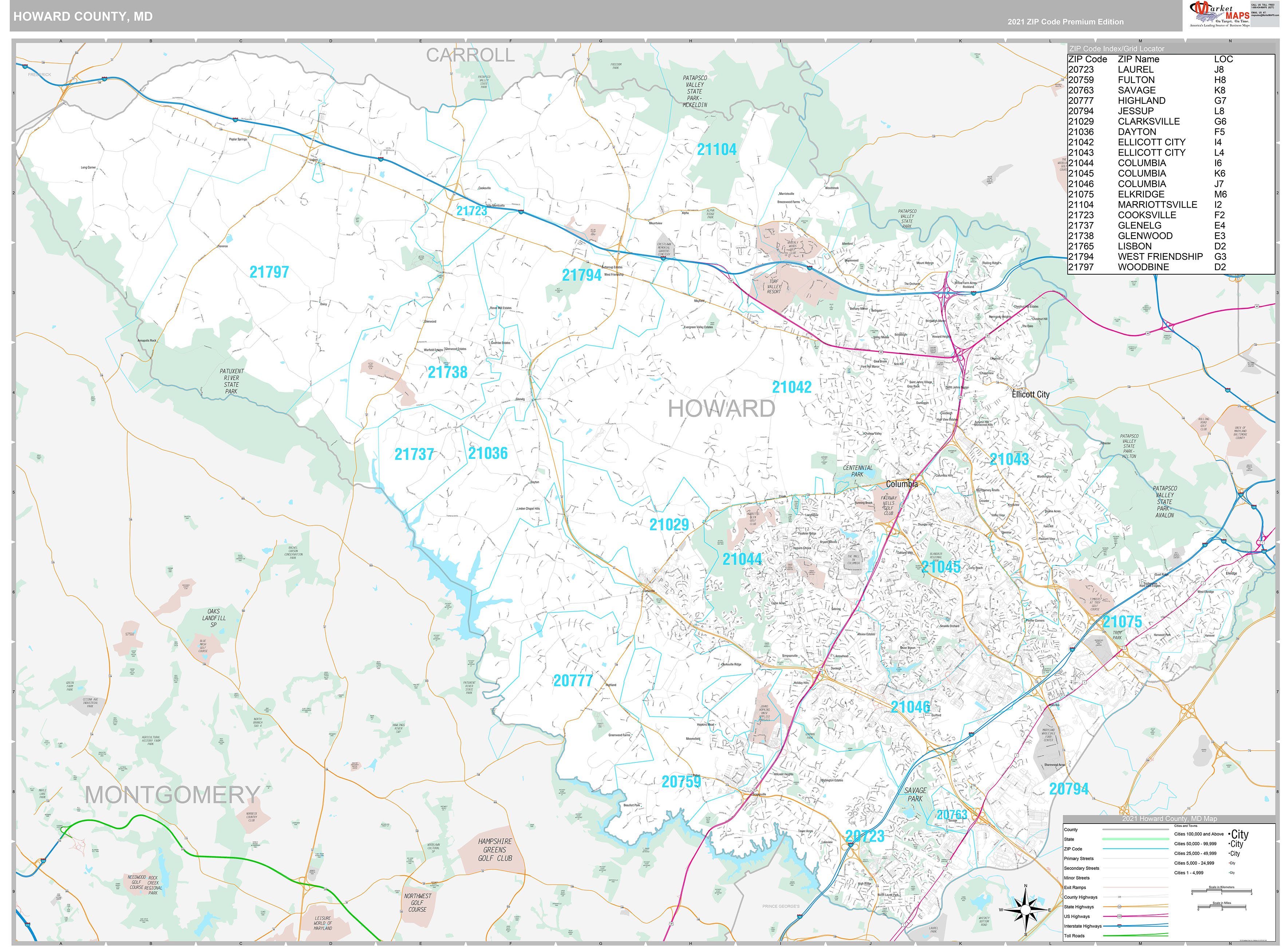 Howard County, MD Wall Map Premium Style by MarketMAPS